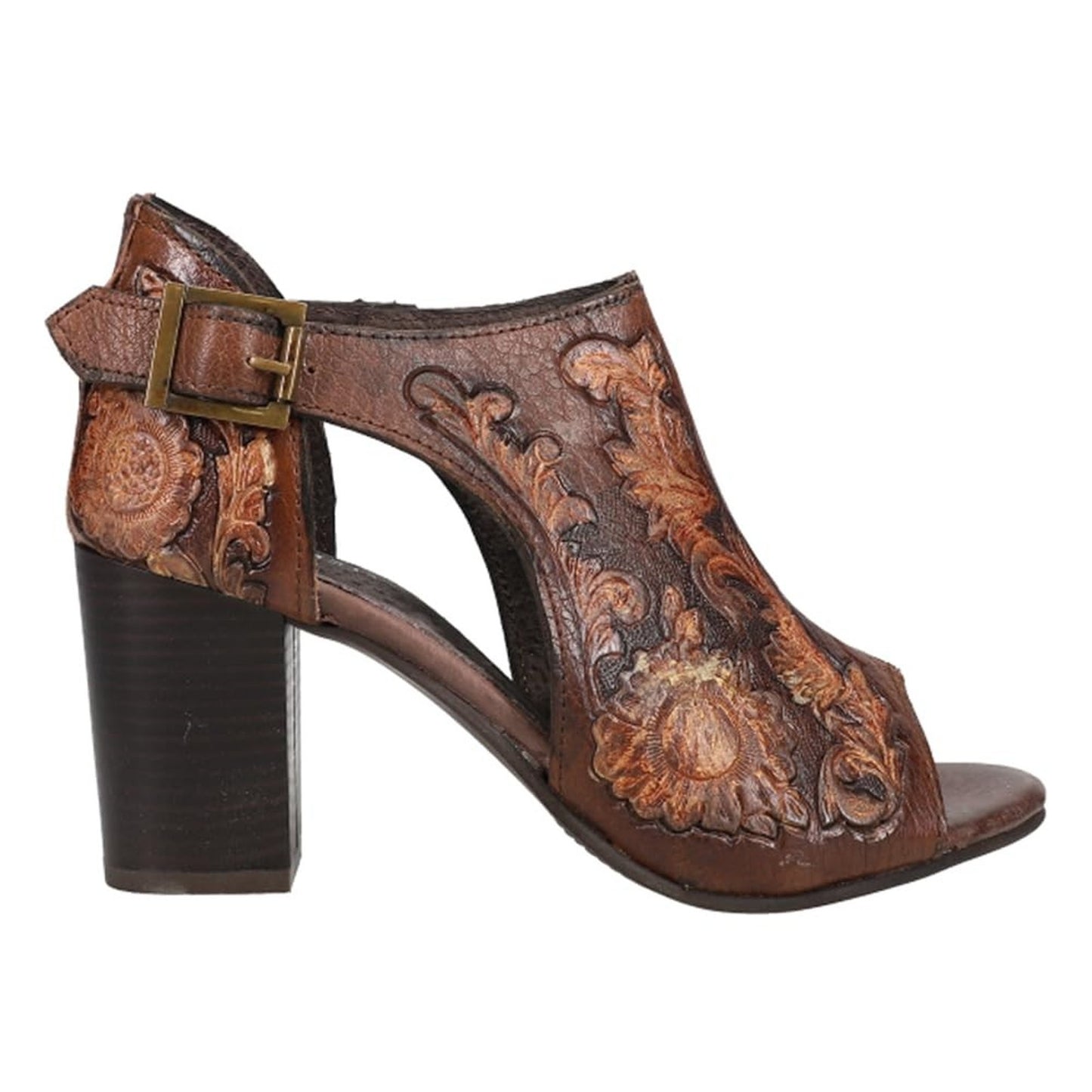 Roper Mika Floral Embossed Closed Back Block Heels Pumps Womens Brown Dress 10 M