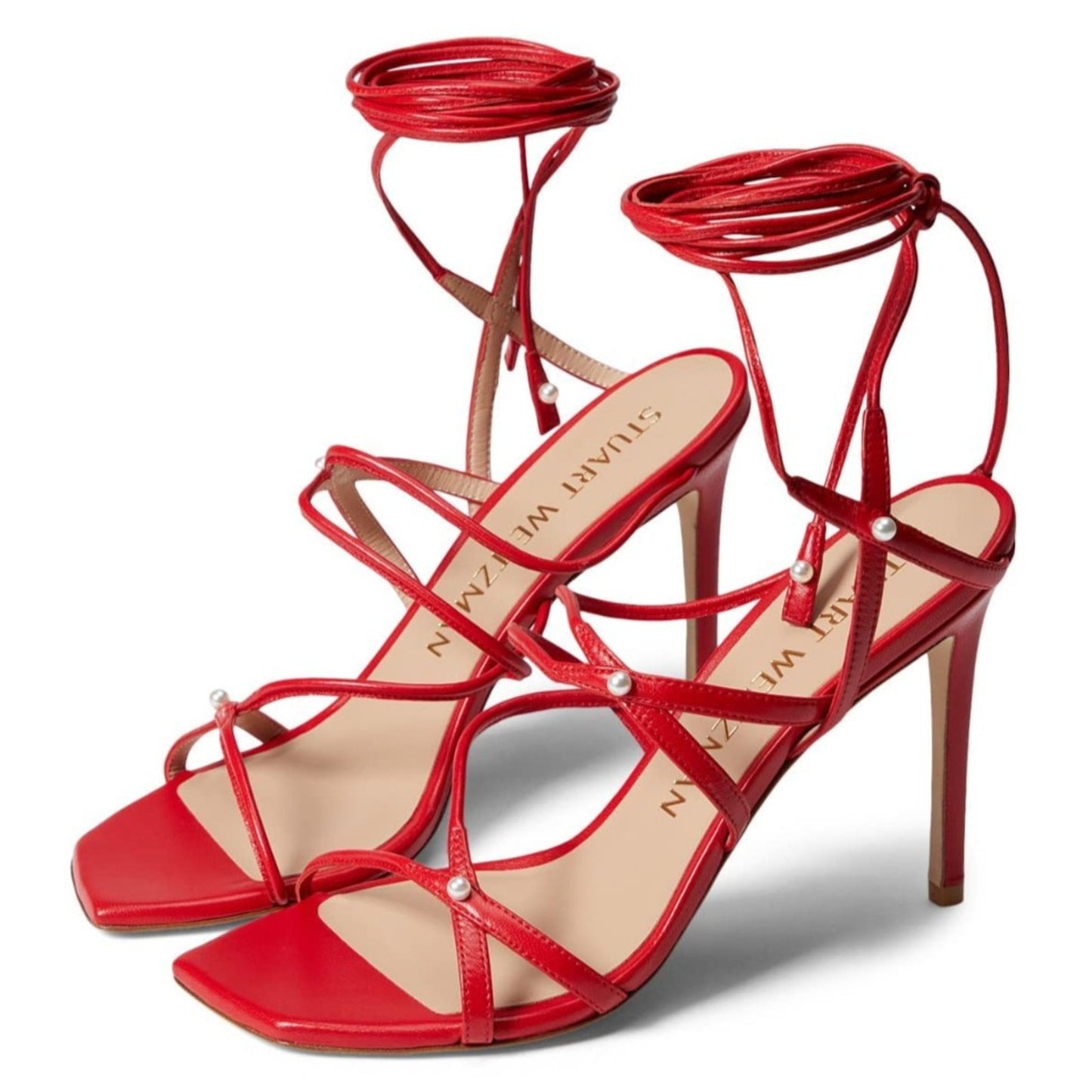Stuart Weitzman Astrid Red Leather Ankle Wrap Sandal Pumps Size 8.5 B