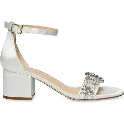 Betsey Johnson SB-Mel Block Heel Jeweled Satin Sandal Ivory Women 9M Betsey Johnson