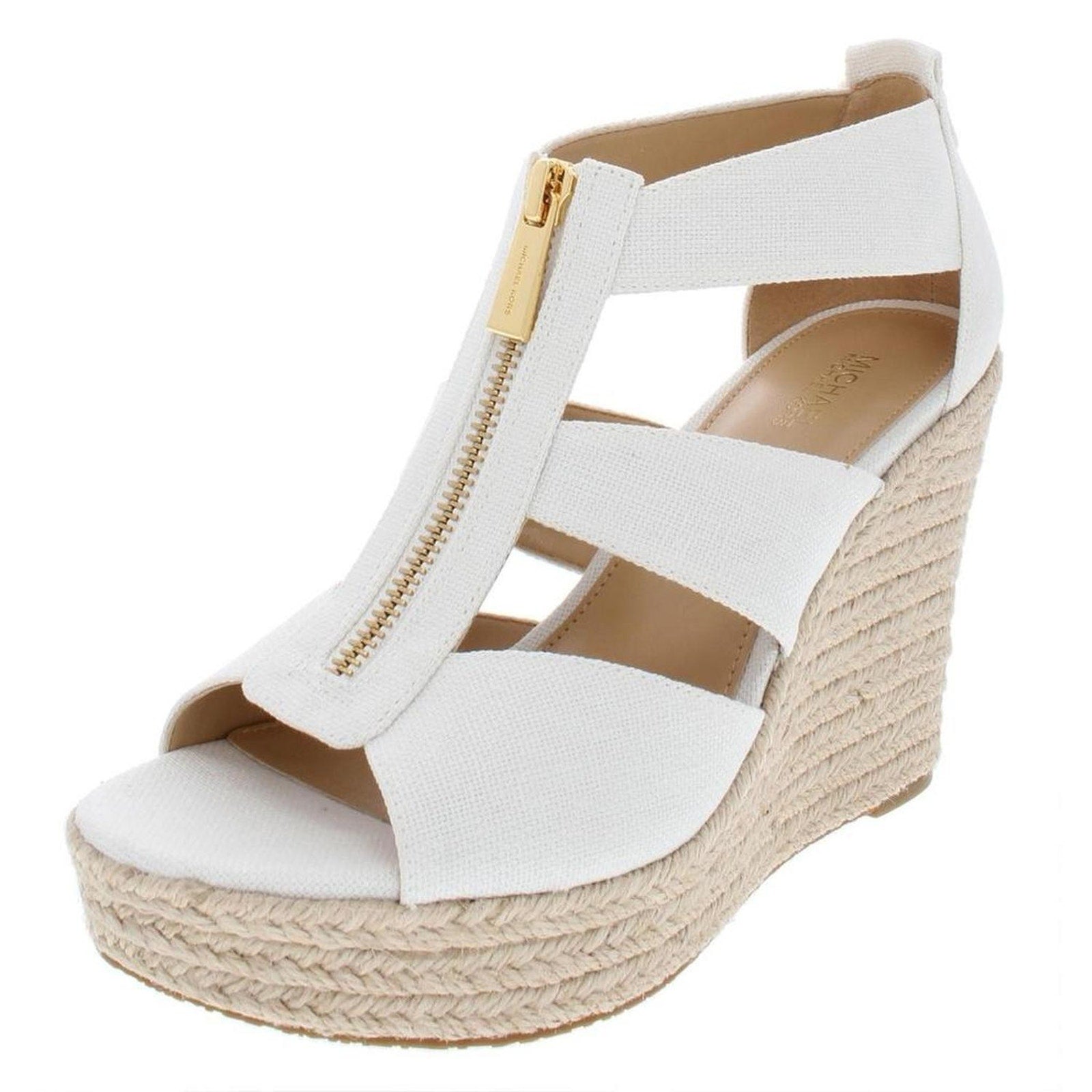 MICHAEL KORS Bradley Linen Blend Small Canvas Wedge Sandal Women White Size 10 M Michael Kors
