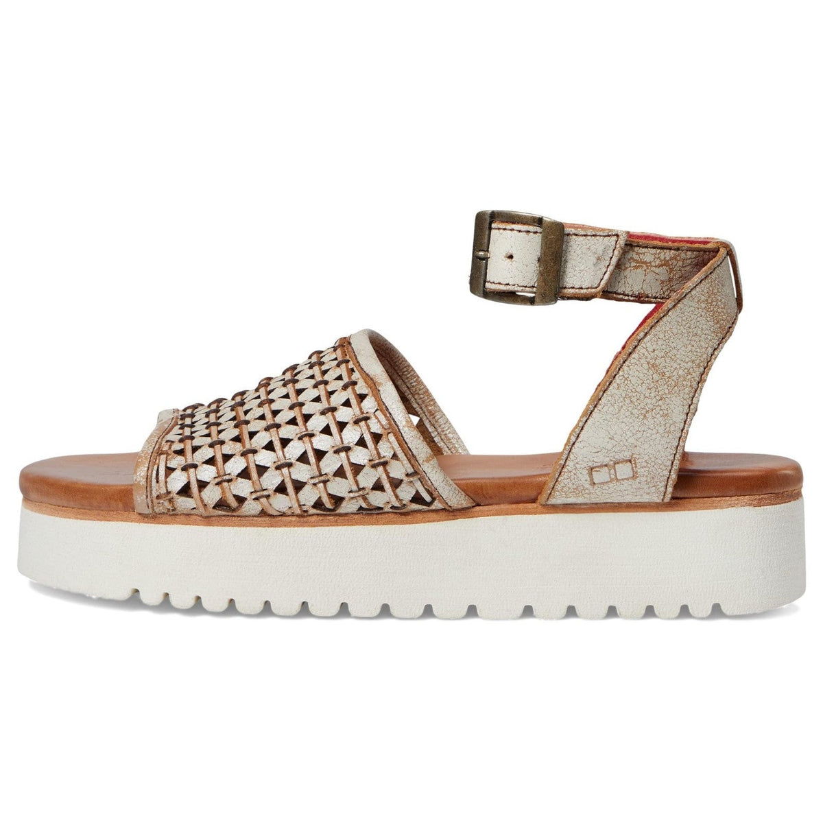 Bed Stu Brisa Womens Platform Sandals White Distressed Leather 9.5 Ankle Strap
