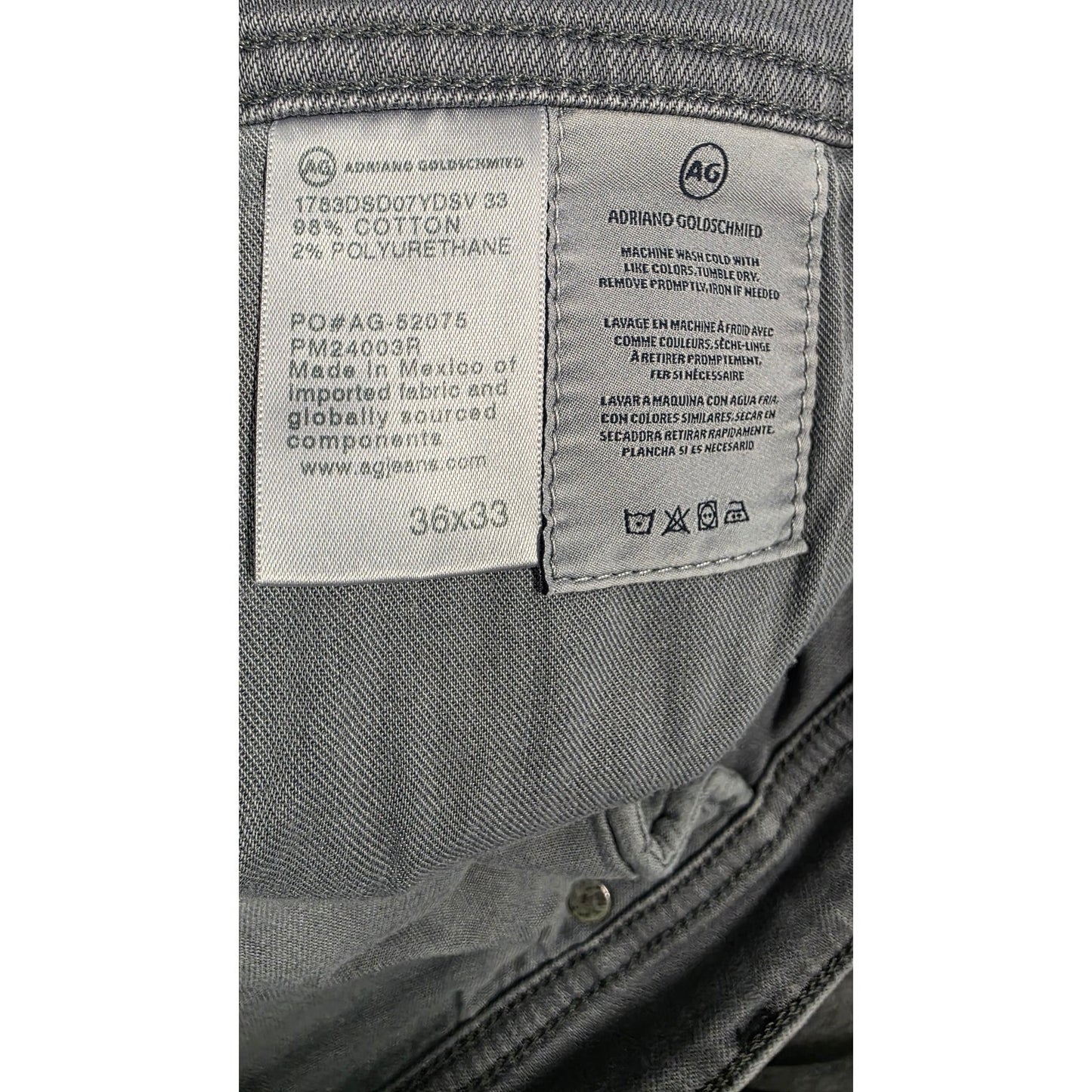 AG Jeans Tellis Modern Slim 36 x 33 7 Years Desert Overcast Cotton Polyester