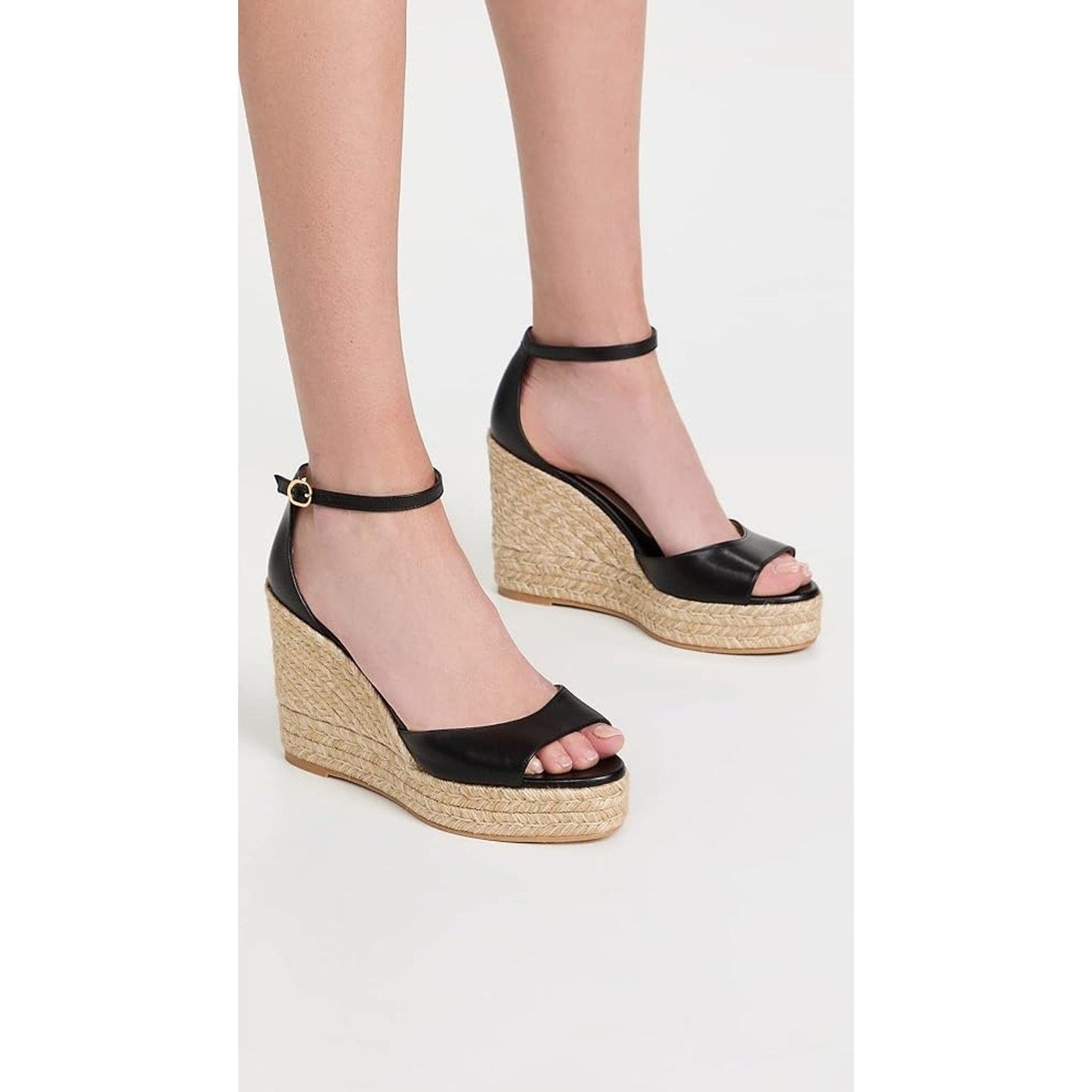 Stuart Weitzman Nudist Espadrille Wedge Sandal Black Size 8C Wide Stuart Weitzman