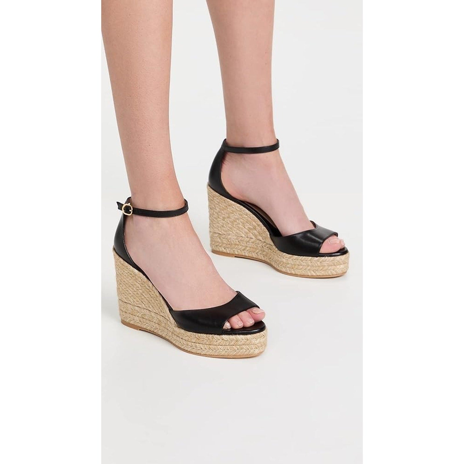 Stuart Weitzman Nudist Espadrille Wedge Sandal Black Size 8C Wide Stuart Weitzman