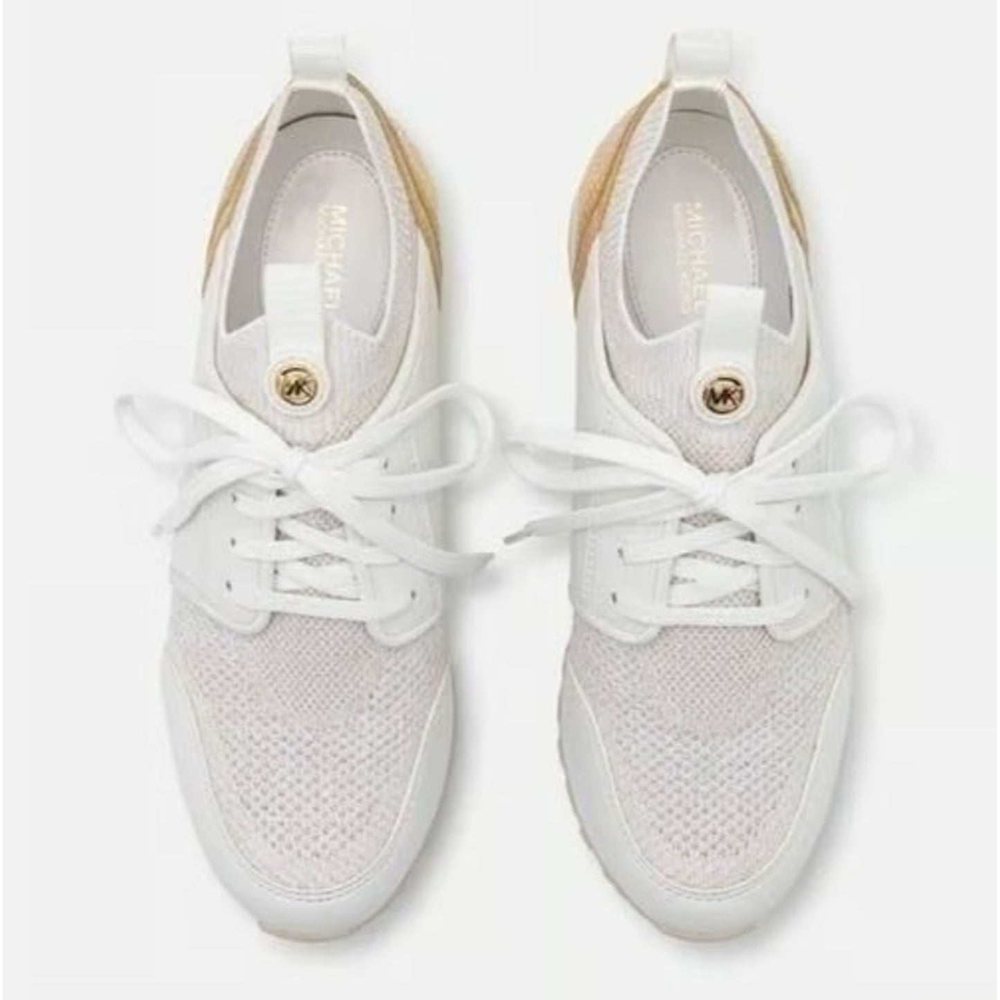 Michael Kors Dash Knit Trainer Sneakers Metallic Stretch Knit Pale Gold Size 9.5