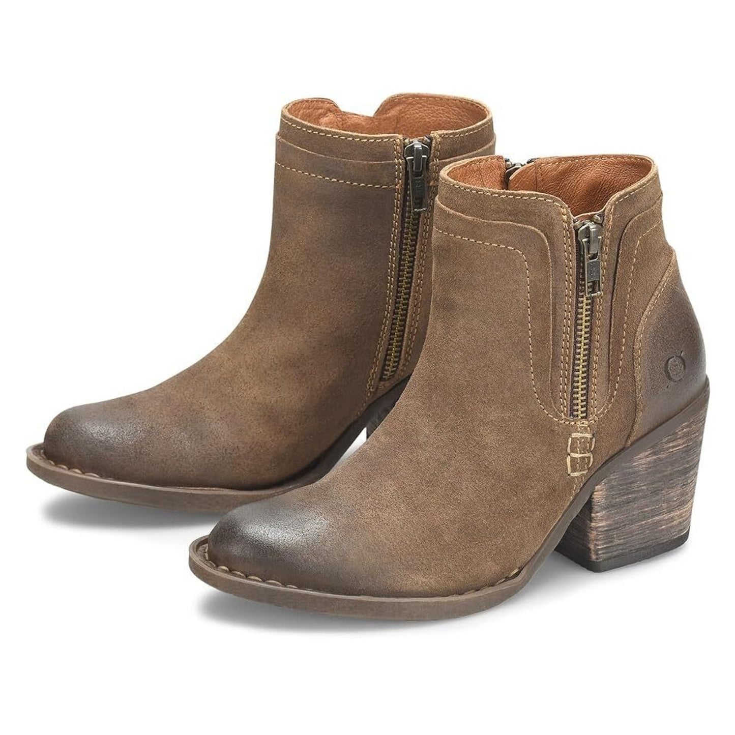 BORN Alana Distressed Suede Ankle Western Booties Taupe Boots Women 8.5 M