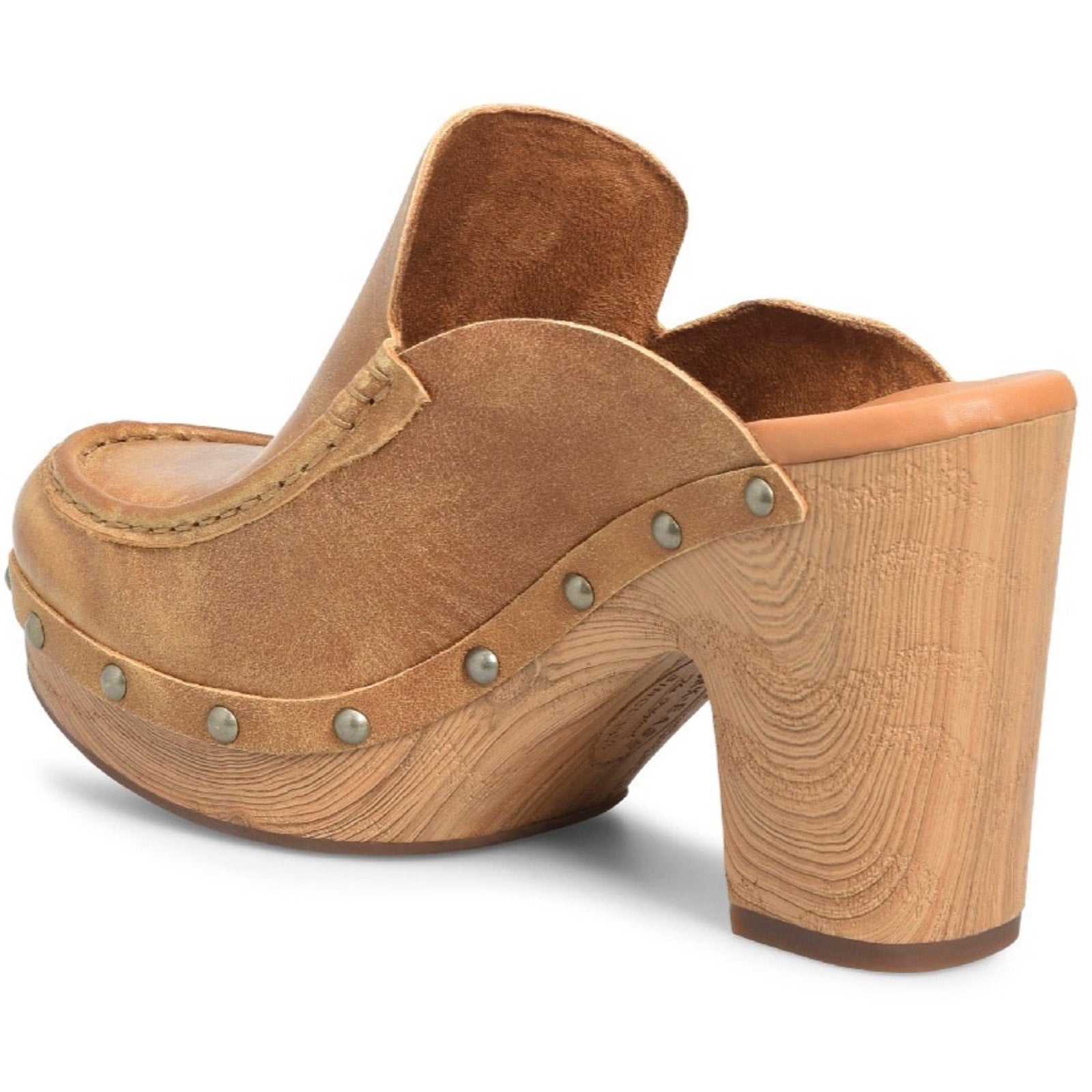 KORK-EASE Women's Spencer Clog - Riveted Trim, Faux Wood Heel Tan, 10M US Kork-Ease