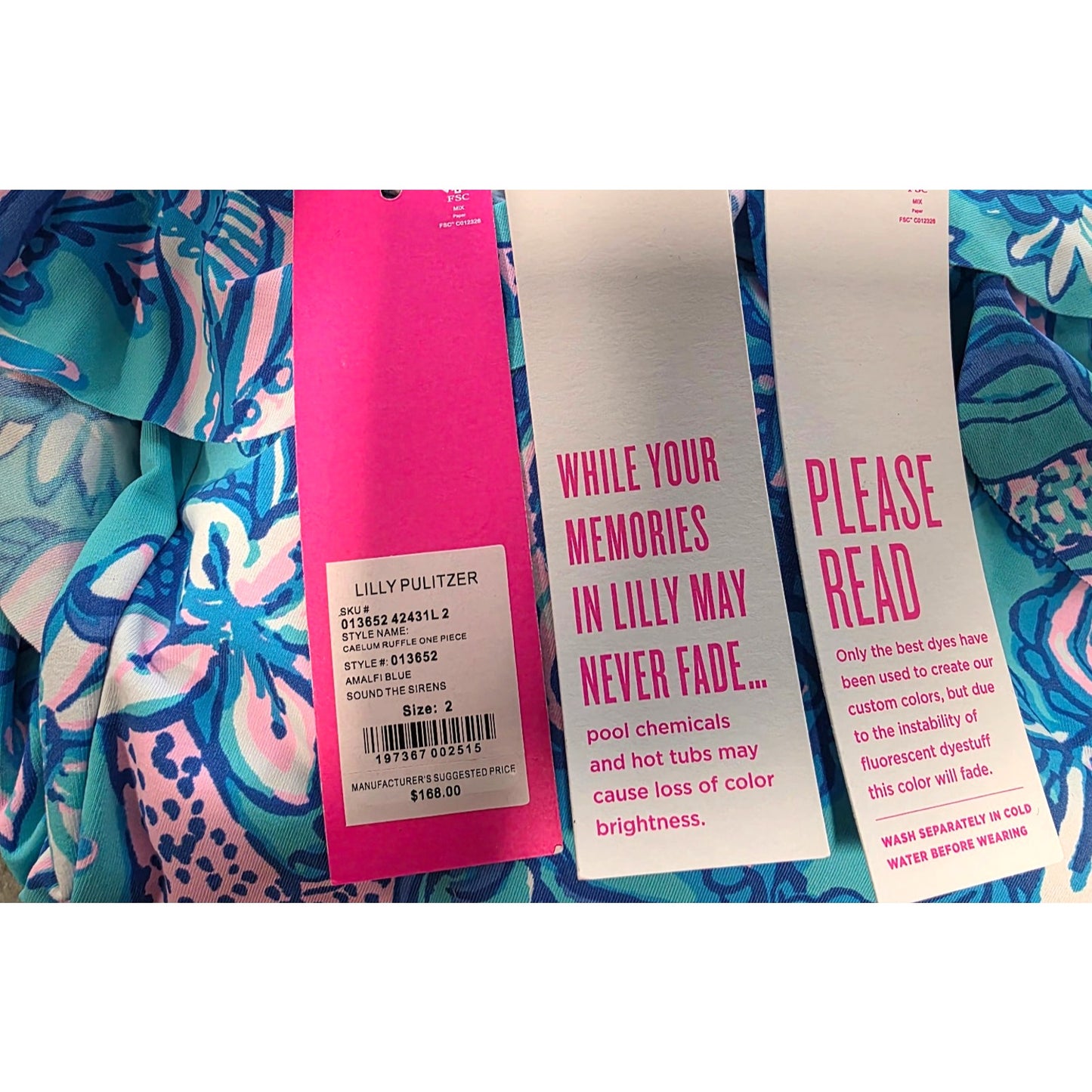 Lilly Pulitzer Caelum Ruffle One-Piece Amalfi Blue Sound The Sirens Size 2
