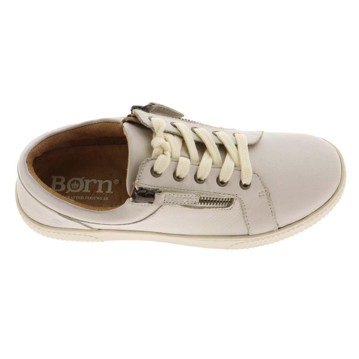 Born Paloma Women's Comfort Sneaker Slip On Zip Up White Leather Size 9.5