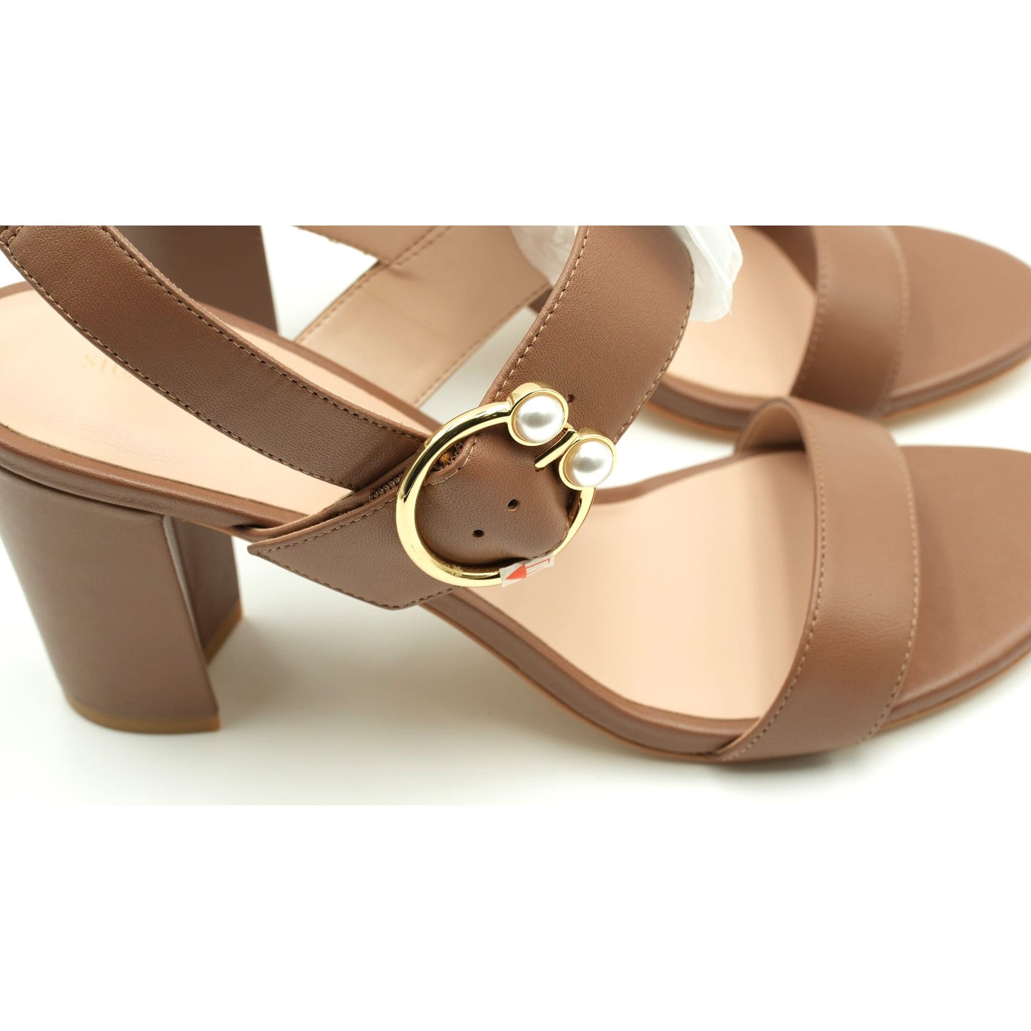 Stuart Weitzman Women's Sandal Pearlring Block 75 leather Camel size 9.5