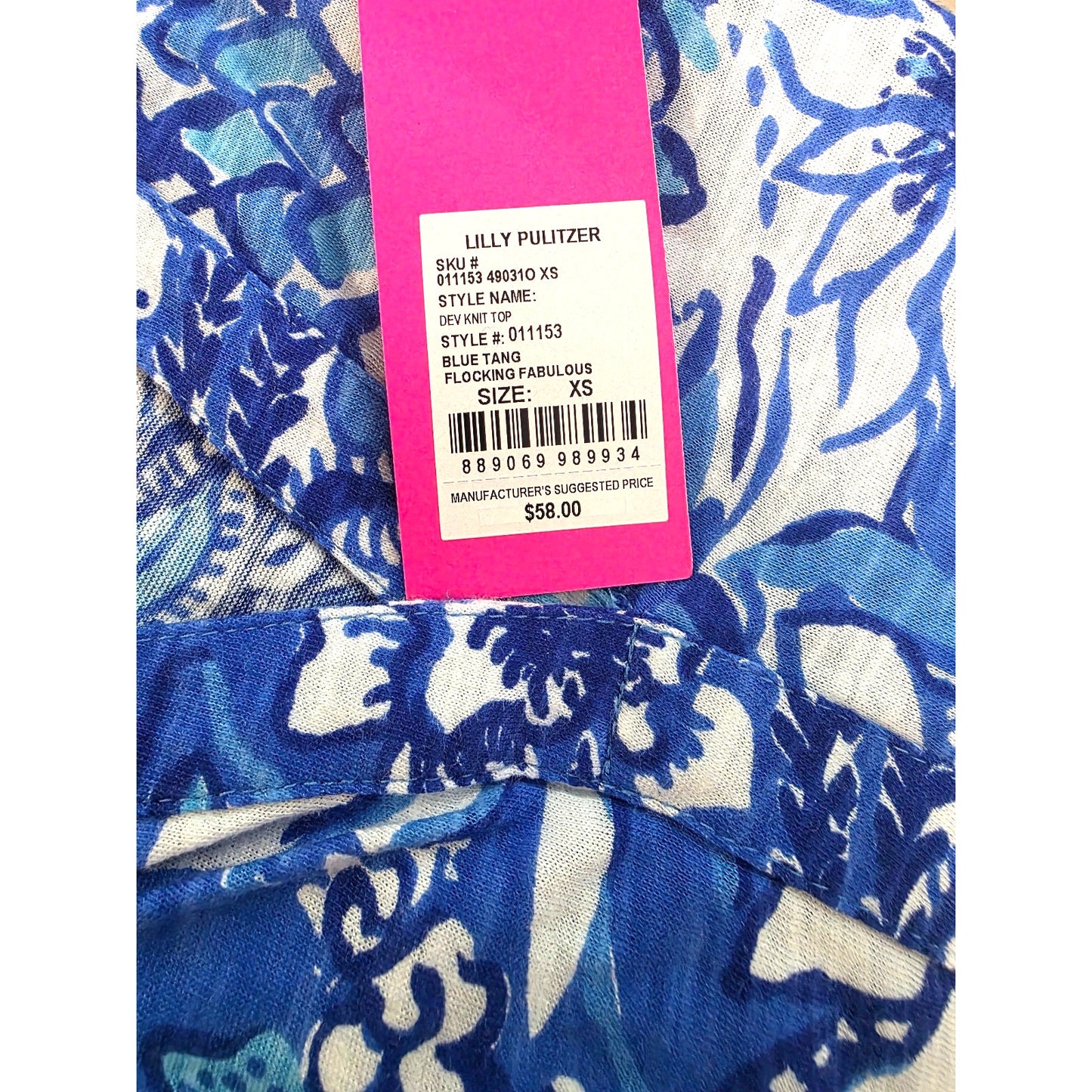 Lilly Pulitzer Dev Top Blue Tang Flocking Fabulous XSmall