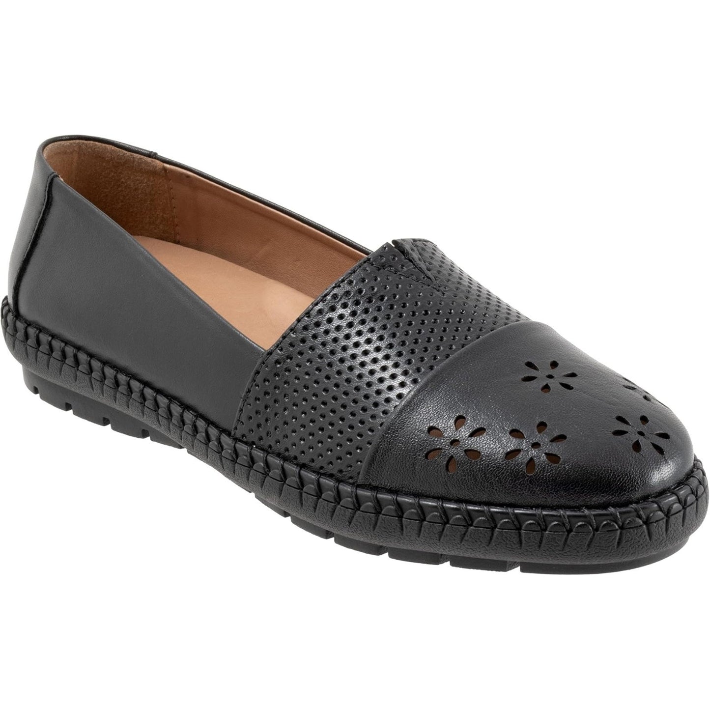 Trotters Women's Ruby Perf Loafers Black Leather 9.5 Narrow