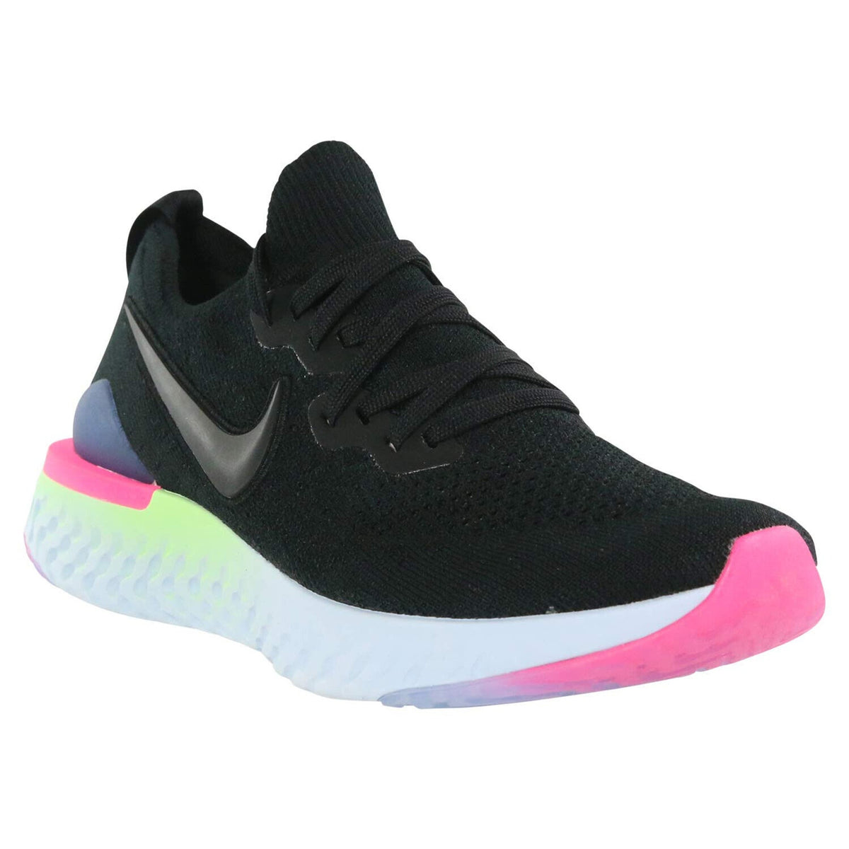 Nike Womens Epic React Flyknit 2 Black /Black Sapphire Sneakers, Size 5 B