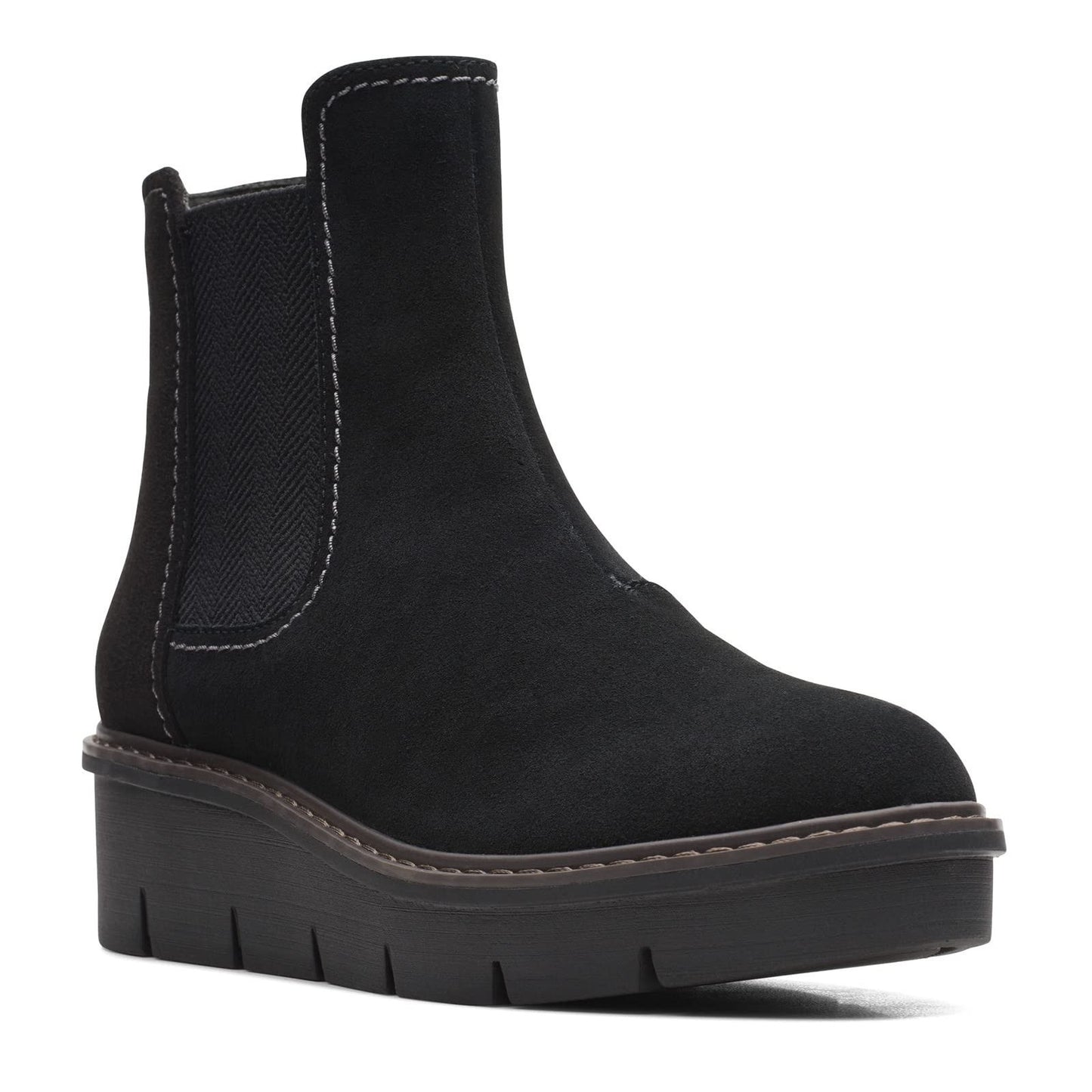 Clarks Airabell Style Ankle Boots Womens 8.5 M Wedge Zip Suede Black NEW