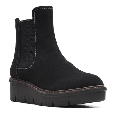 Clarks Airabell Style Ankle Boots Womens 8.5 M Wedge Zip Suede Black NEW