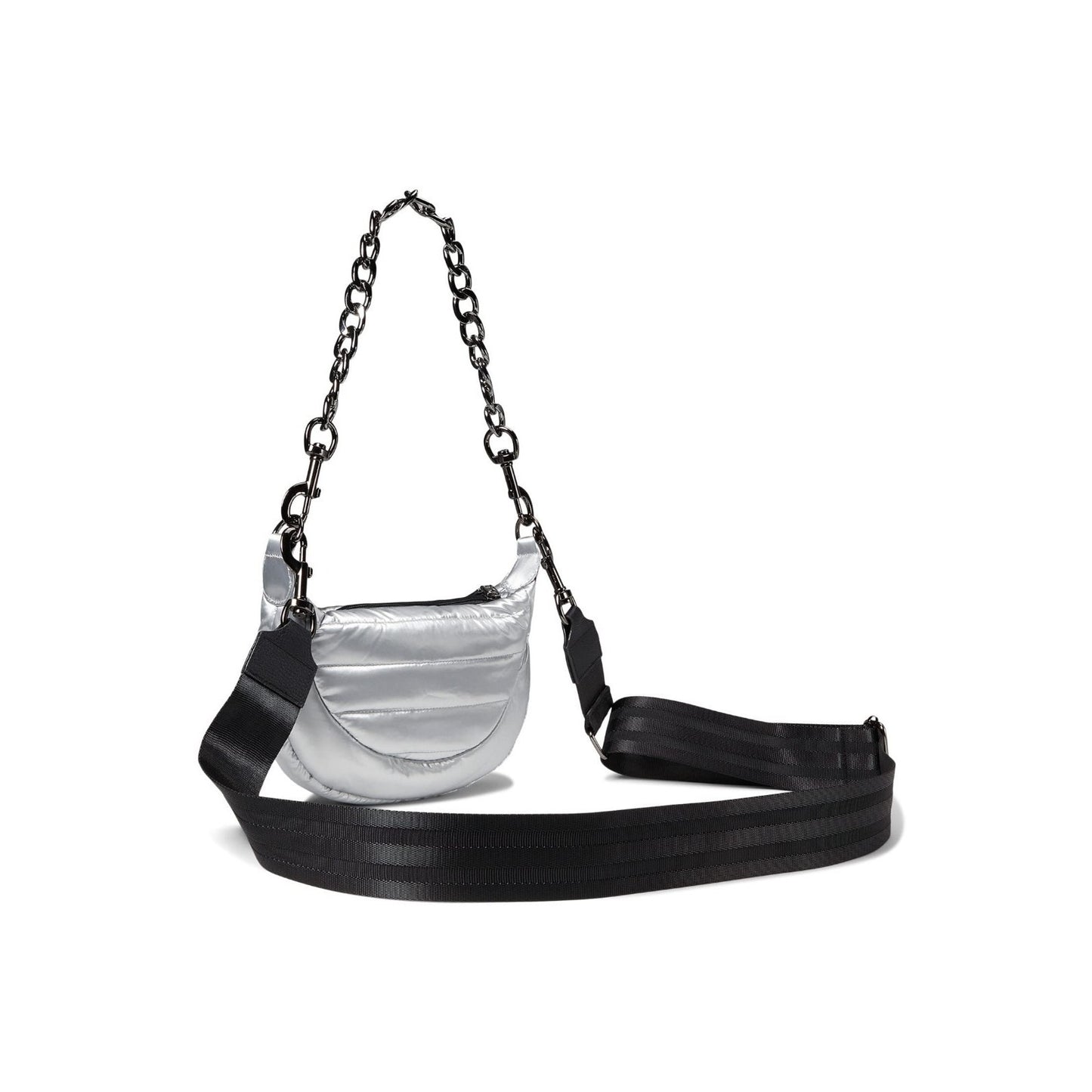 THINK ROYLN Rolyn Tiny Dancer Small Silver Liquid Bag W/ Black Hardware NWT