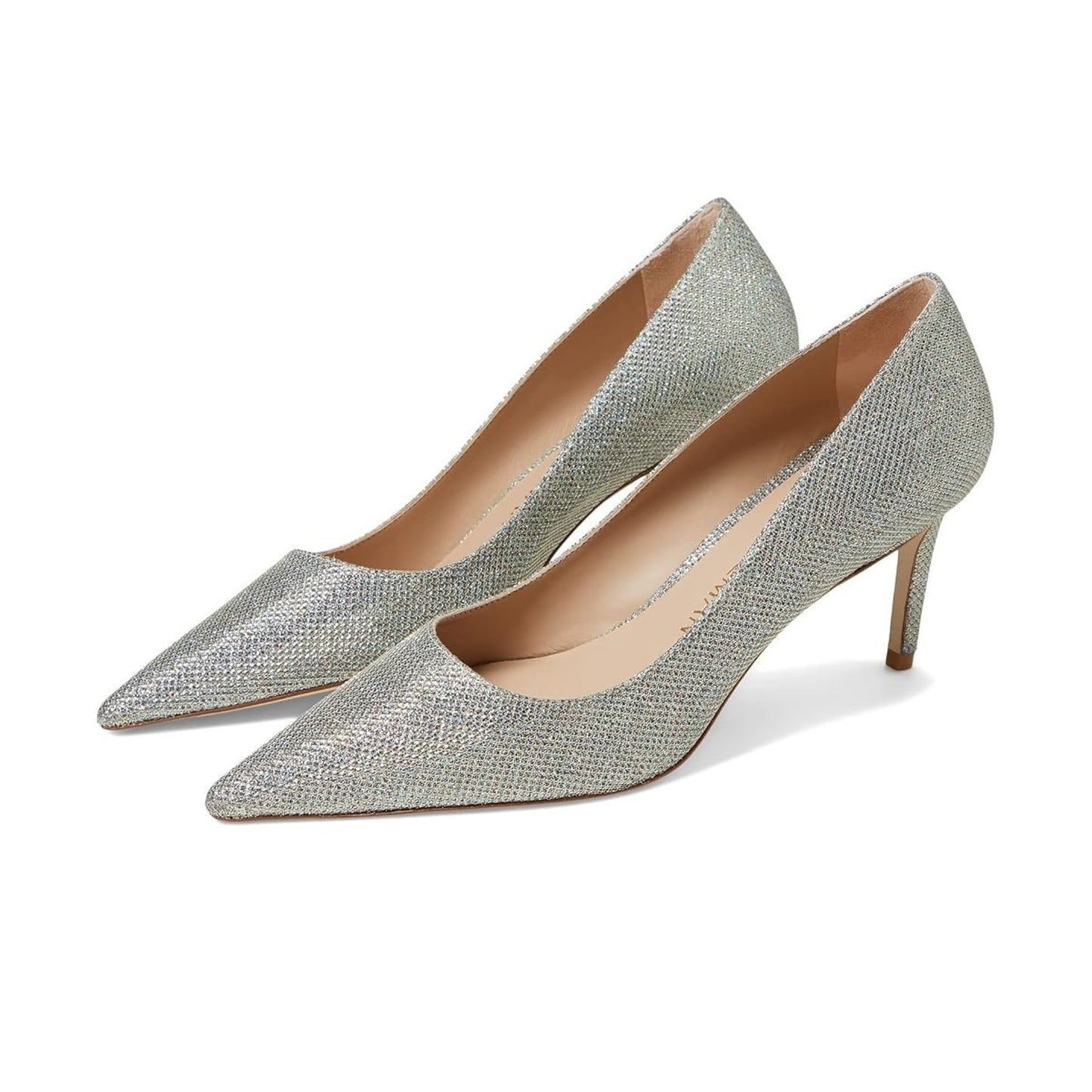 Stuart Weitzman Stuart 75 Crystal Mesh Pointed Toe Pumps Silver Women's Size 9 B