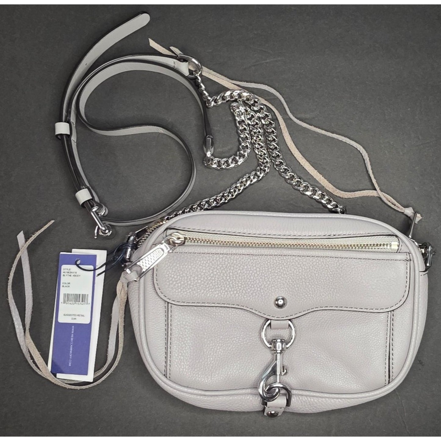 Rebecca Minkoff Leather Blythe Crossbody Bag Chain Gray