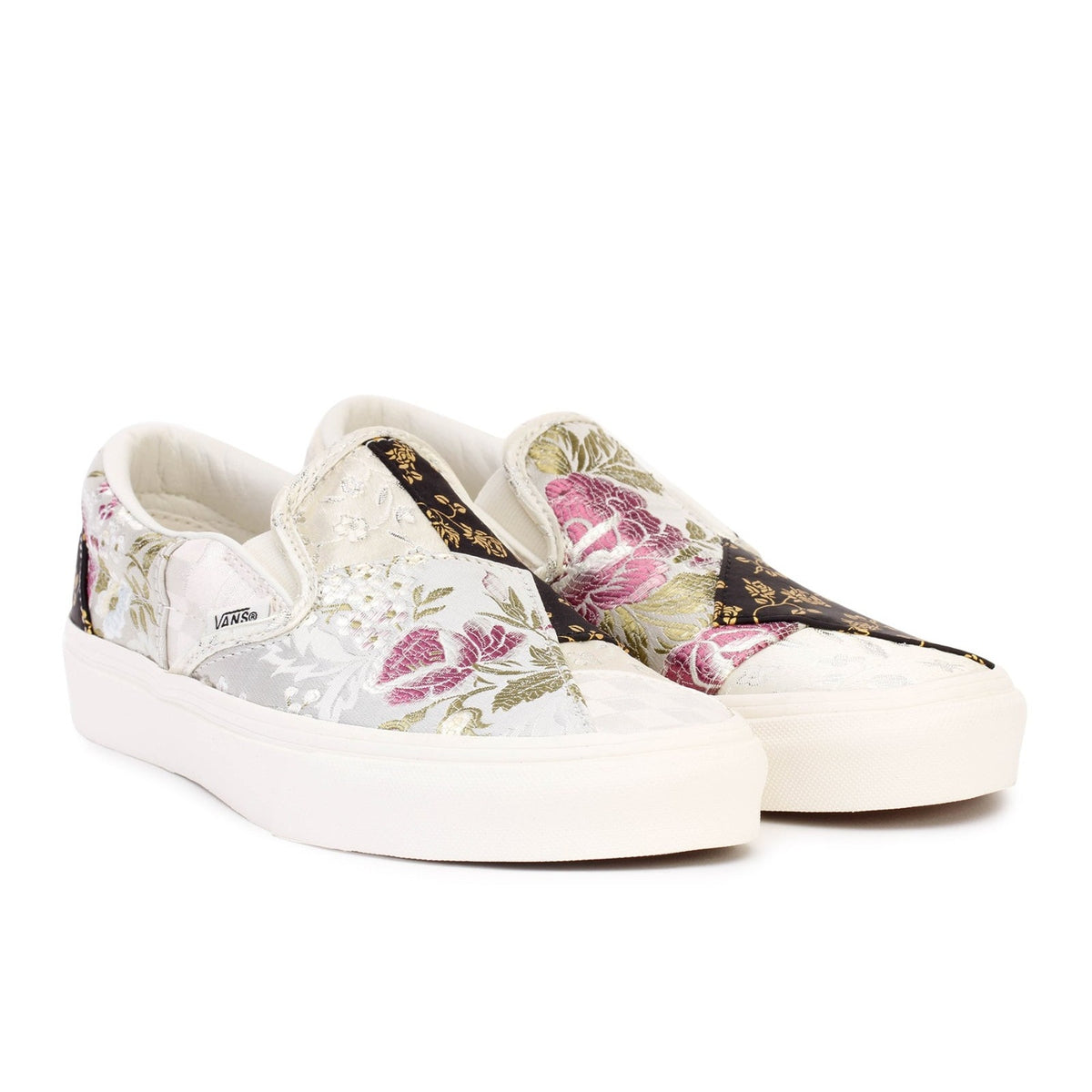 Vans Slip-On Shoes White Floral Patchwork Brocade Skate Textile Women Size 8