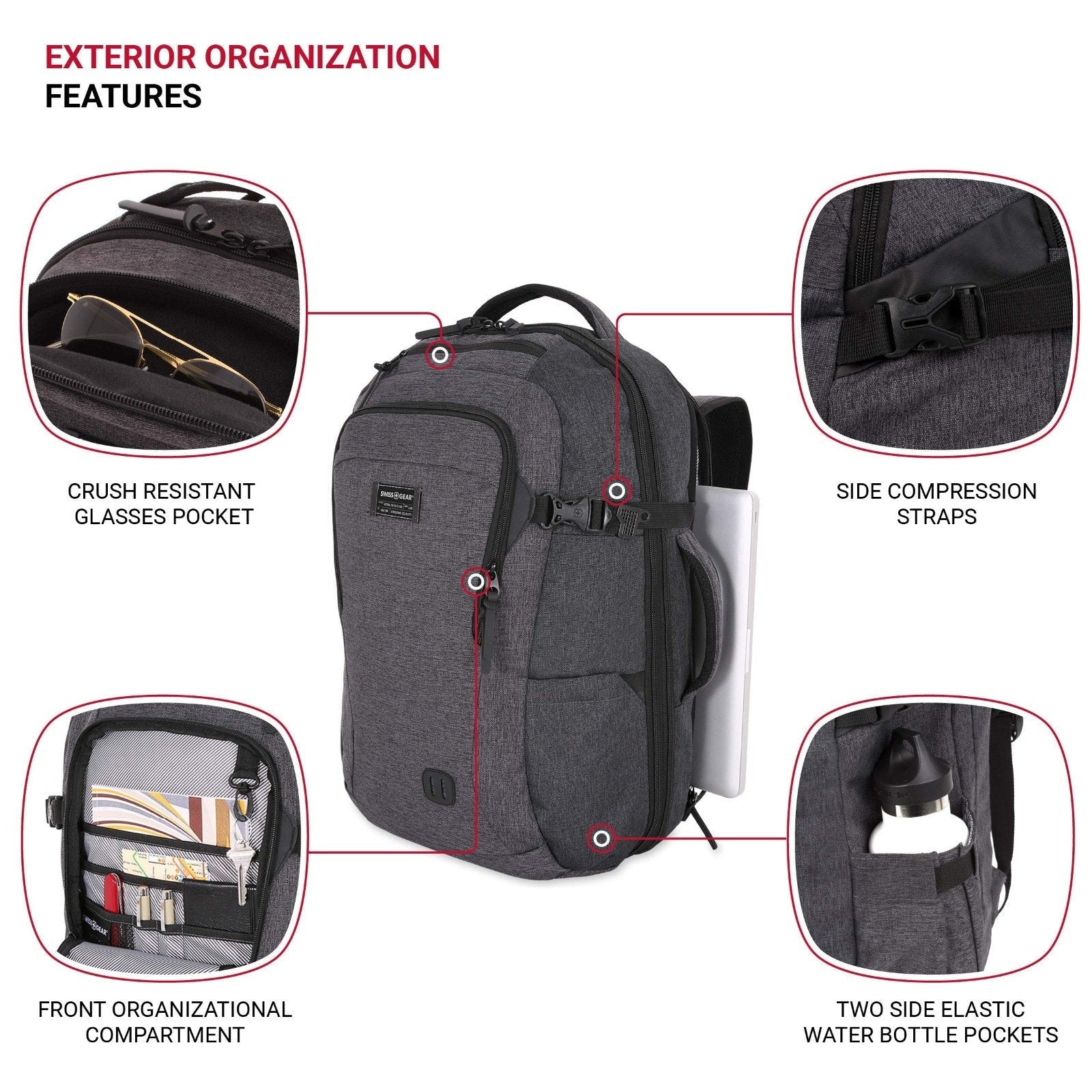 SwissGear Hybrid Travel Laptop Backpack 22 in - Heather Gray SWISSGEAR
