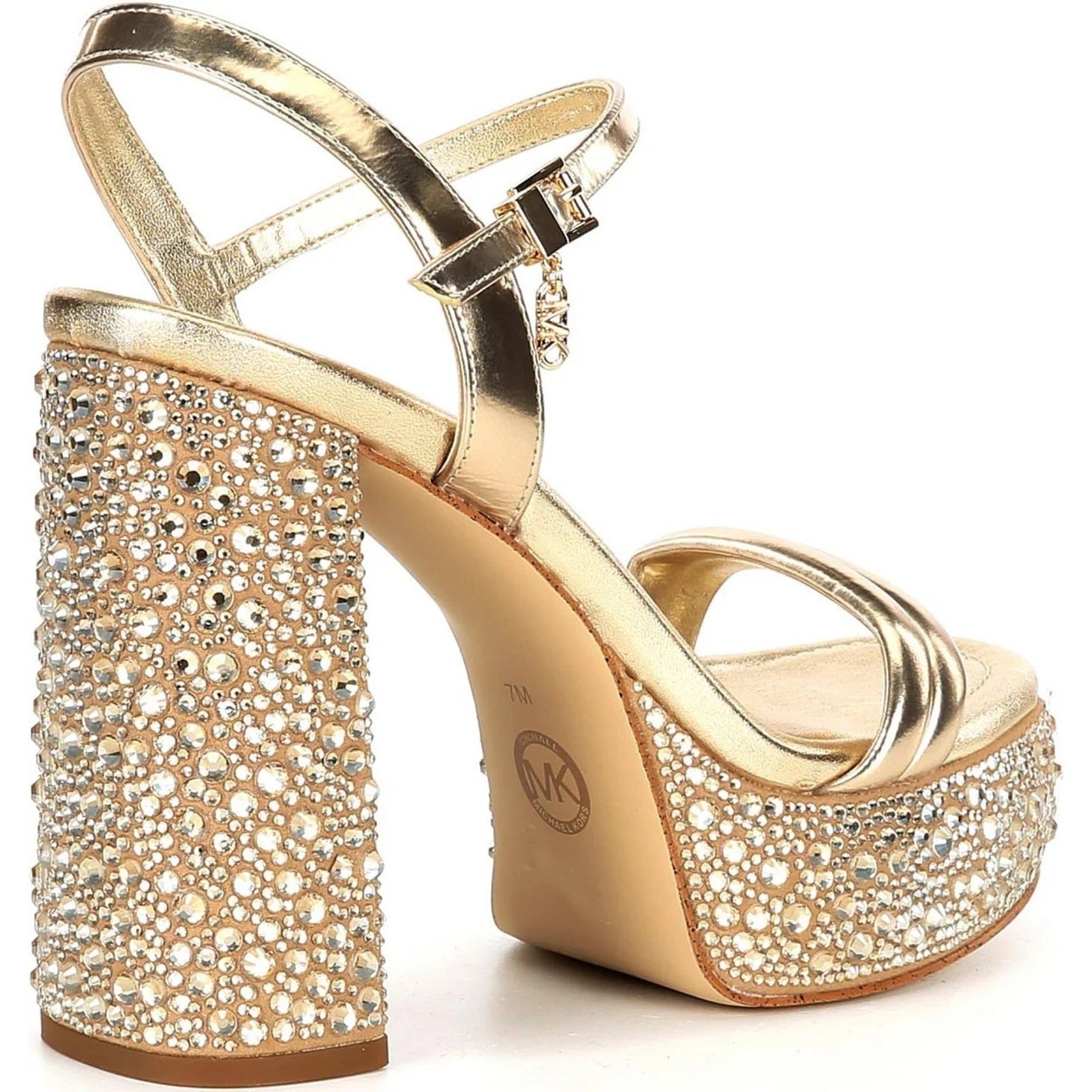 Michael Kors Laci Embellished Metallic Leather Platform Sandal Pale Gold Size 8