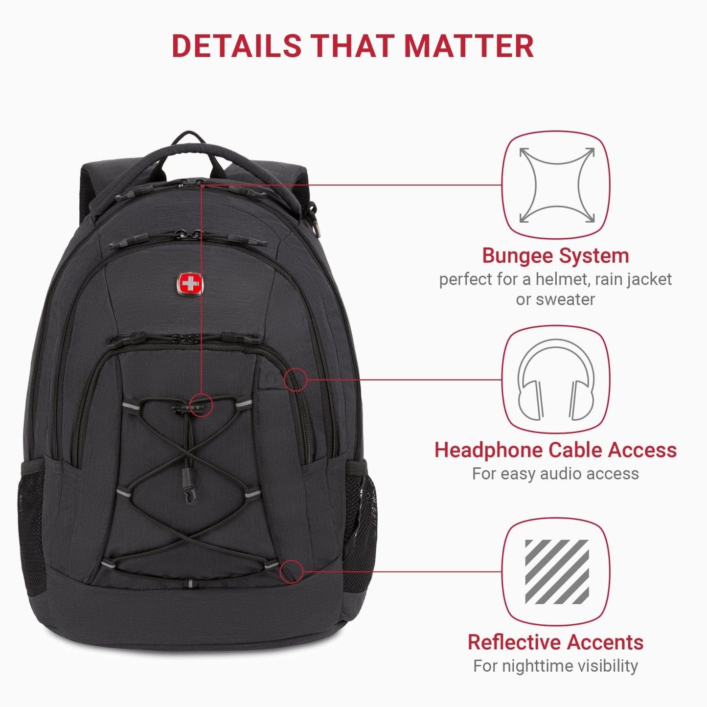 SwissGear 1186 Bungee Backpack, Grey (Laptop Version), 17.75 inch Swissgear