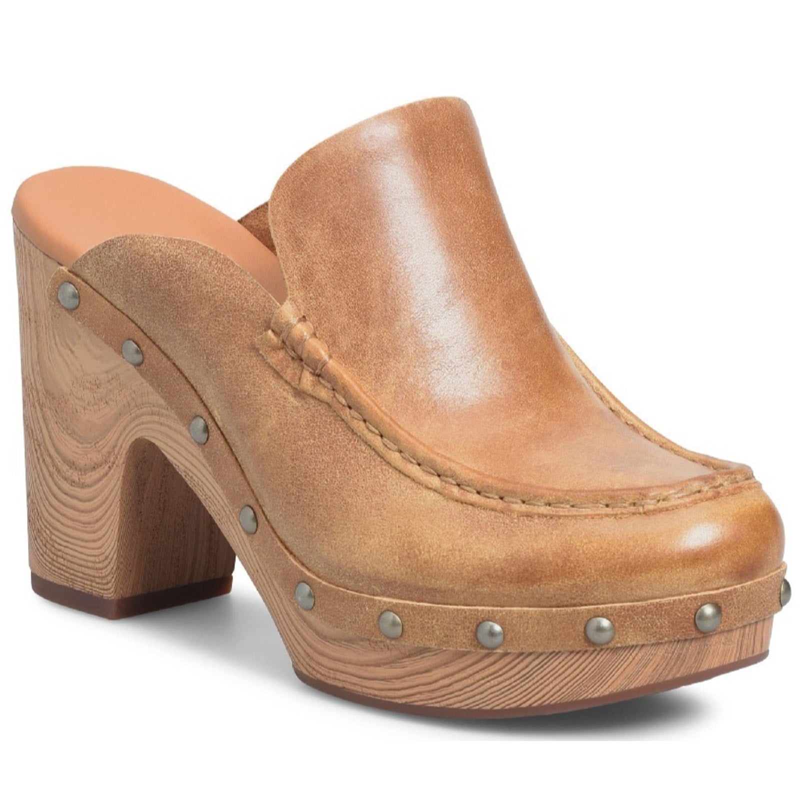 KORK-EASE Women's Spencer Clog - Riveted Trim, Faux Wood Heel Tan, 10M US Kork-Ease