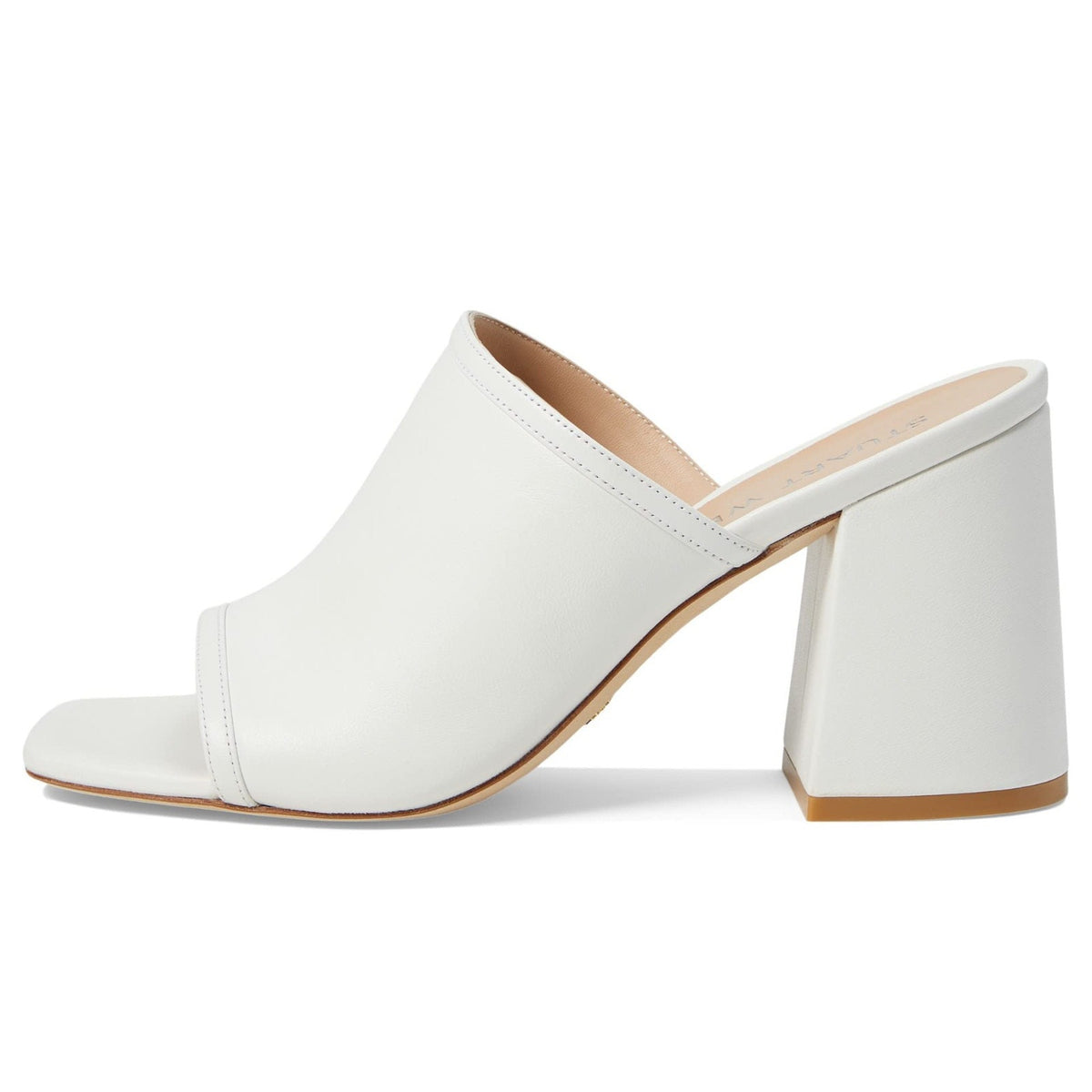 Stuart Weitzman Cayman 85 Block Slide Sandals Women’s Size 8 M White Leather