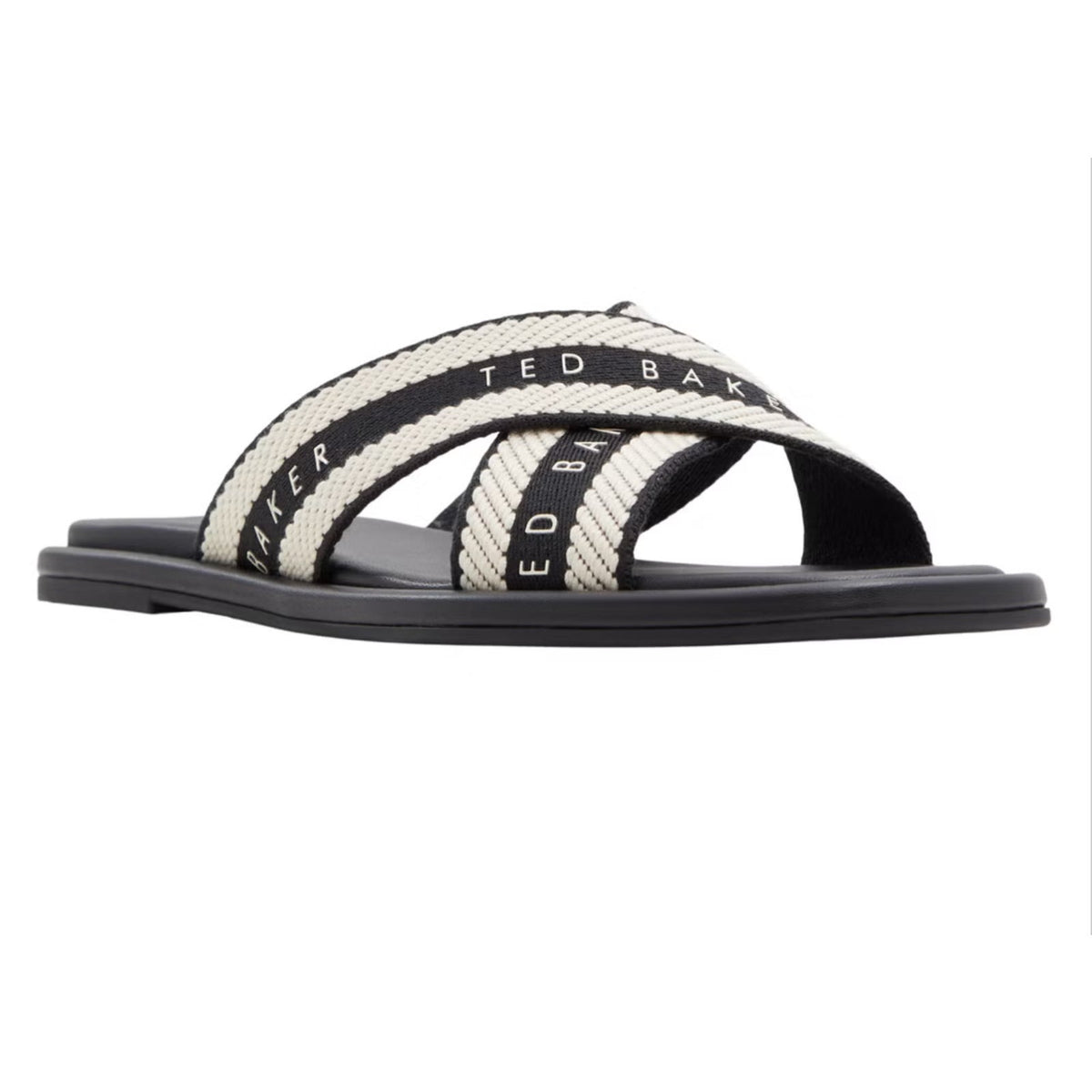 Ted Baker Women’s Black Beige Logo Crisscross Slide Sandals Size 7.5