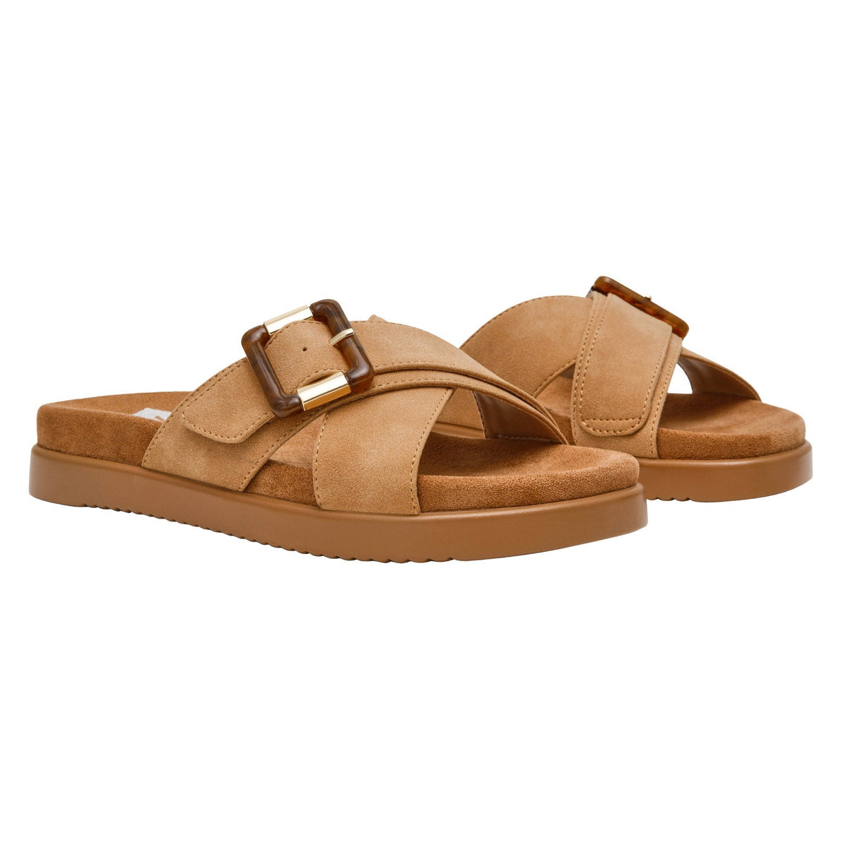 DV Dolce Vita Usha Womens Tan Buckle Slide Sandals Size 8