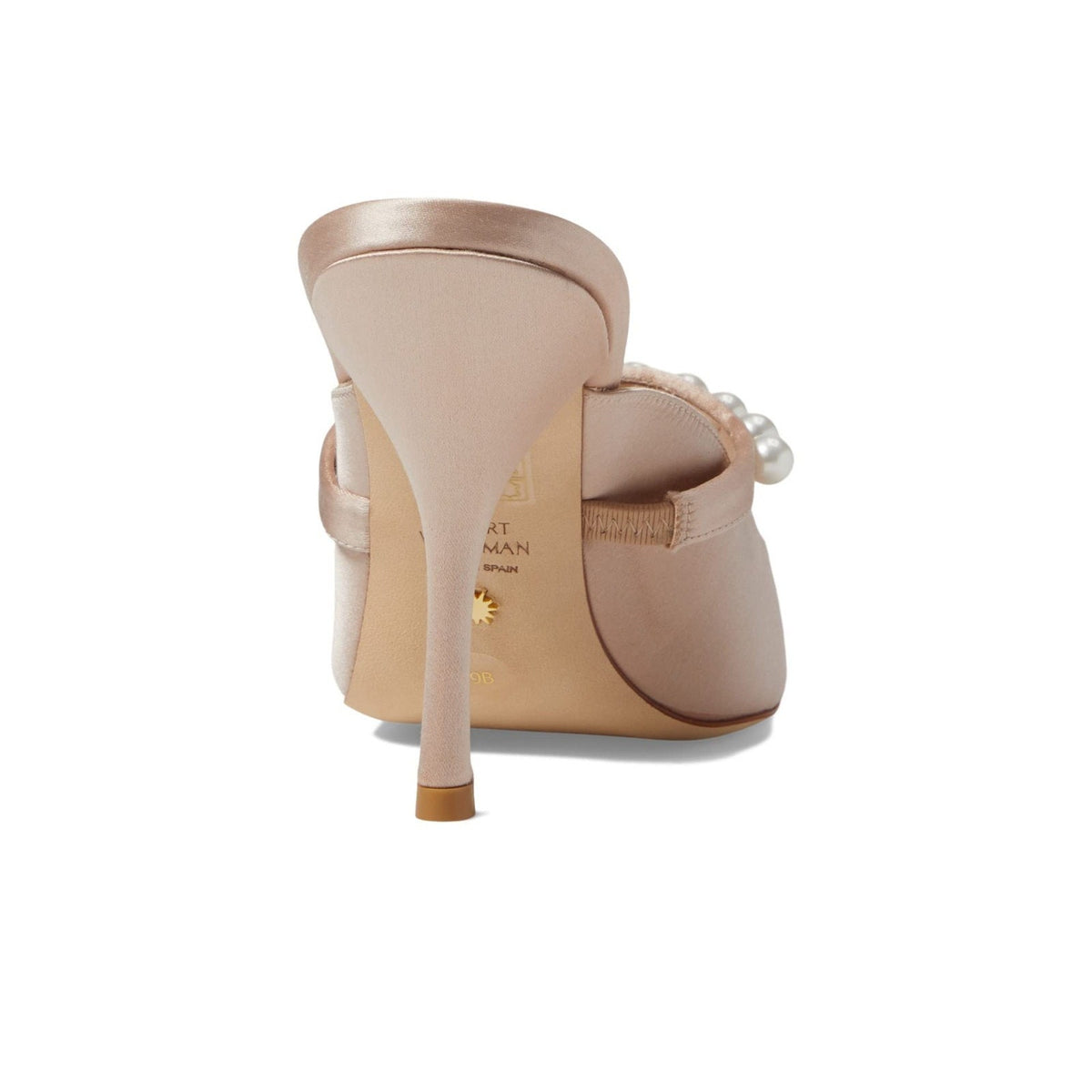 Stuart Weitzman Goldie 100 Women Mule Adobe Satin Heels Pearl Pointed Toe Beige Satin Size 9.5