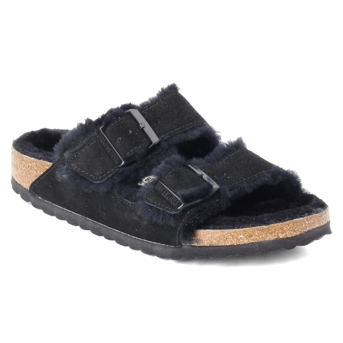 Birkenstock Arizona Sandal Black Shearling Suede Buckle Men 9 / Women 11 EU 42 N