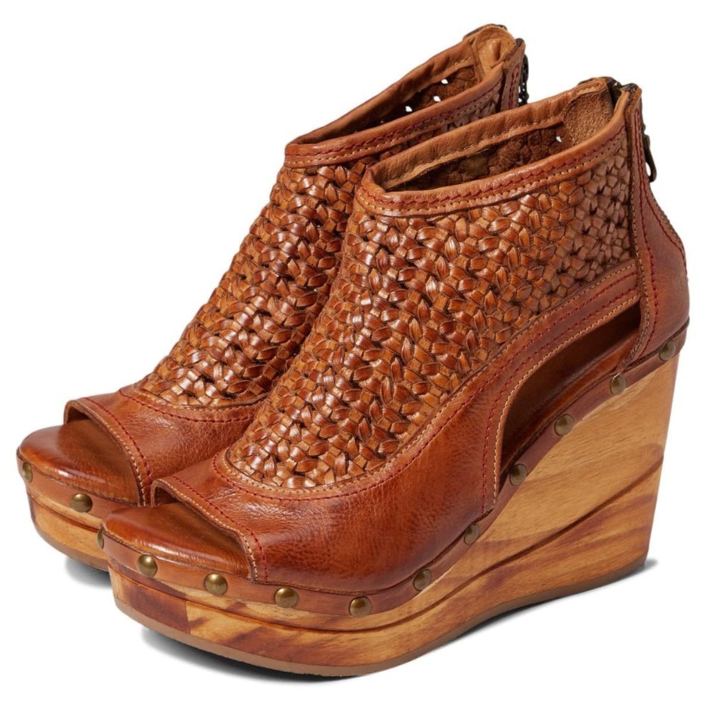 Bed Stu Odetta Women Brown Leather Braided Platform Block Heel Sandals Size 10 M