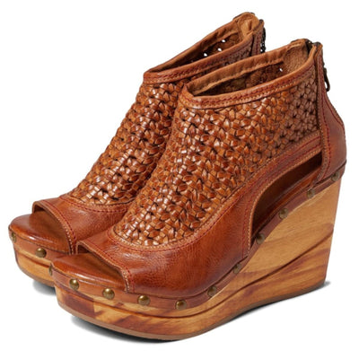 Bed Stu Odetta Women Brown Leather Braided Platform Block Heel Sandals Size 10 M