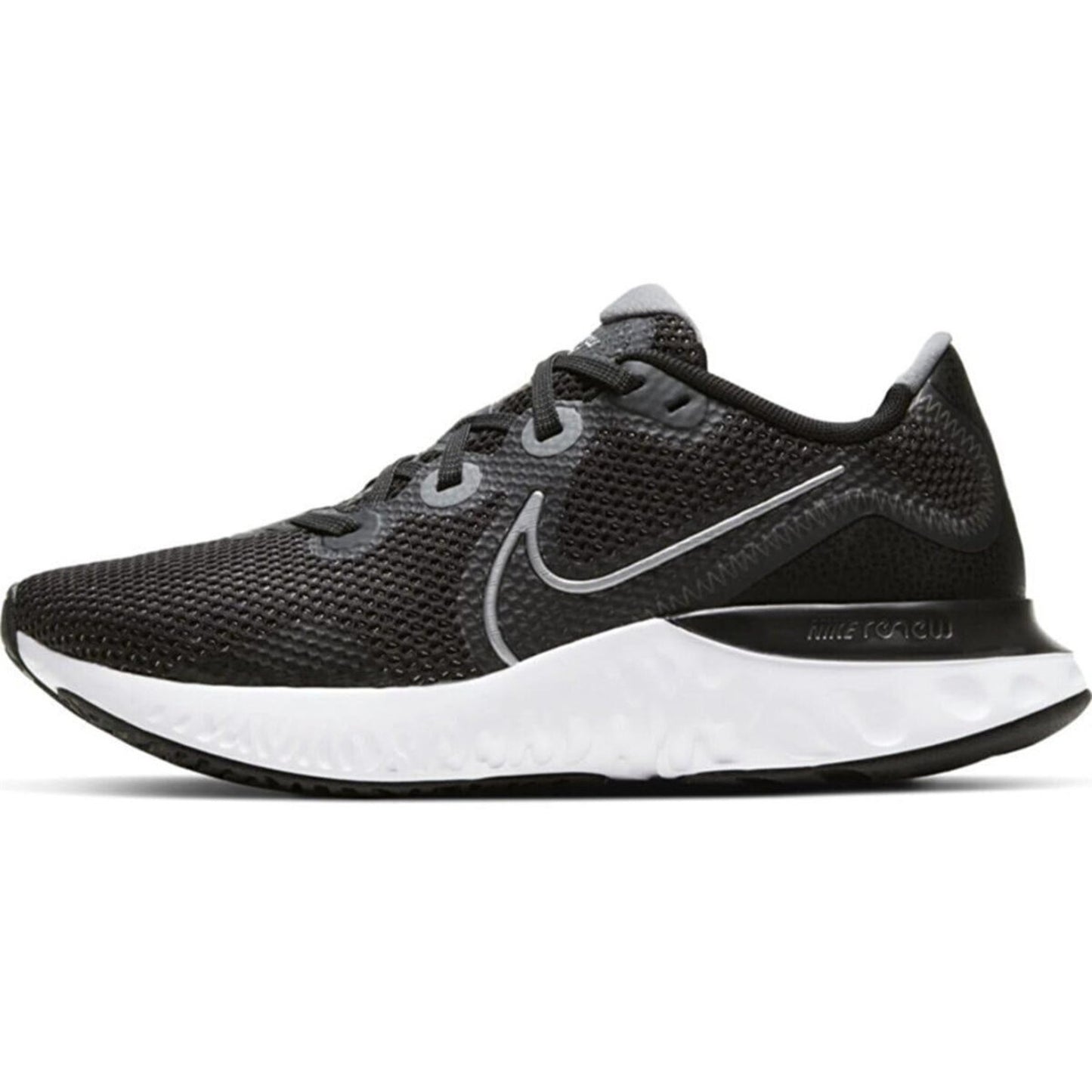 NIKE RENEW RUN LOW TRAINERS WOMEN SHOES Black Metallic Silver White Size 9 M