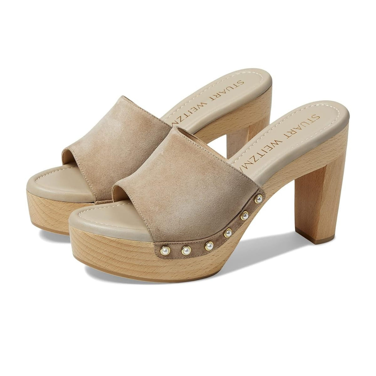 Stuart Weitzman Pearl Clog 85 Sandal Latte High heel Suede 10 B