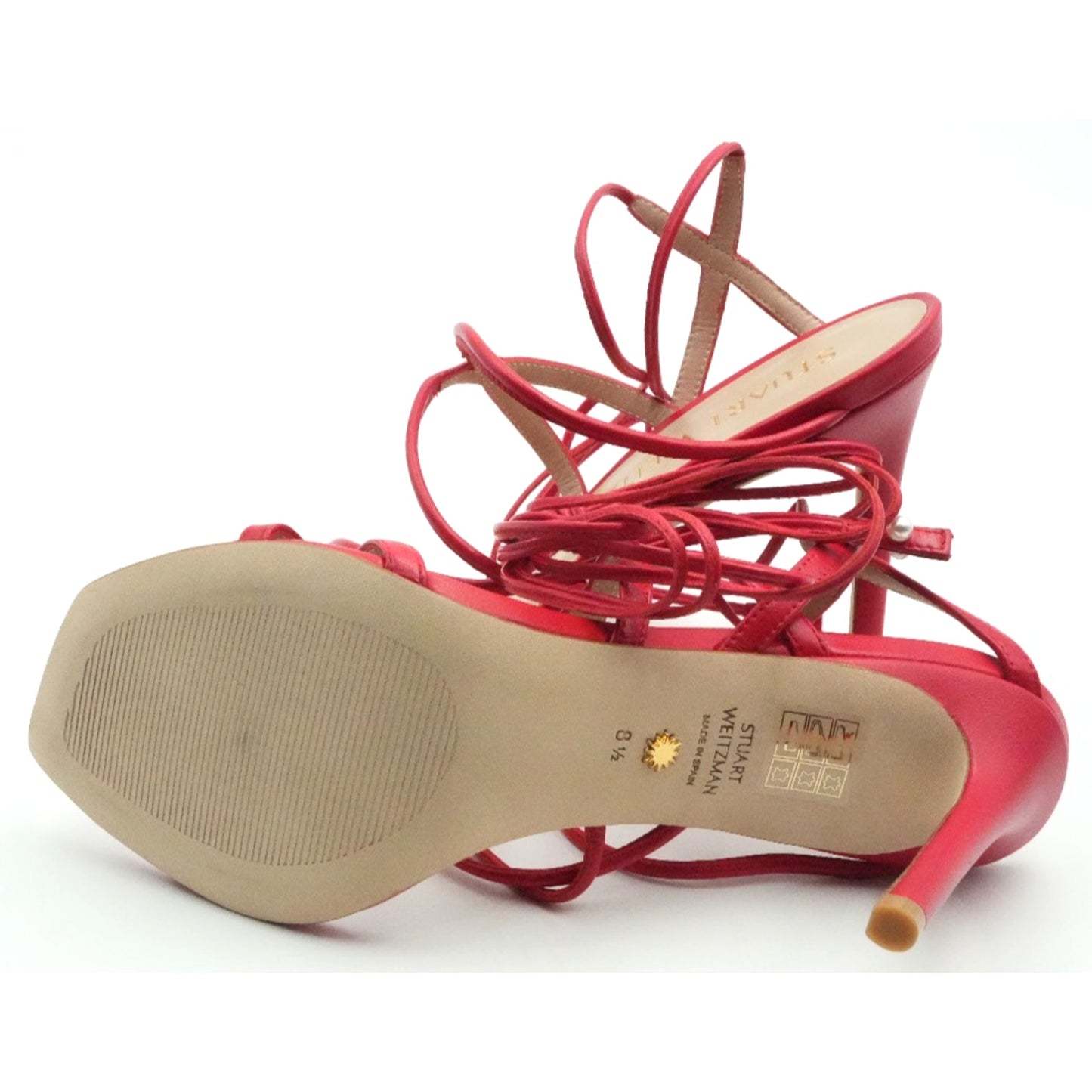 Stuart Weitzman Astrid Red Leather Ankle Wrap Sandal Pumps Size 8.5 B