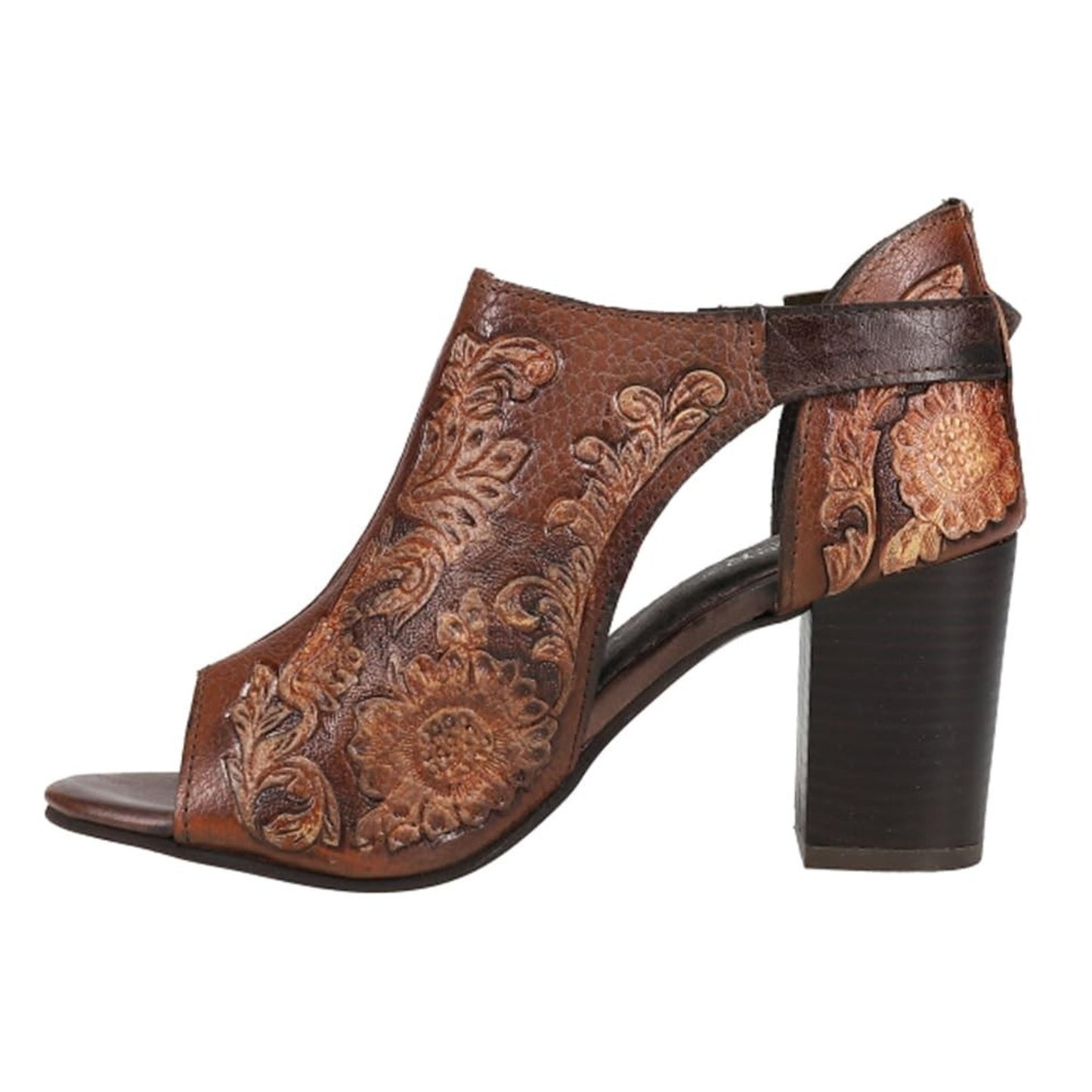 Roper Mika Floral Embossed Closed Back Block Heels Pumps Womens Brown Dress 10 M