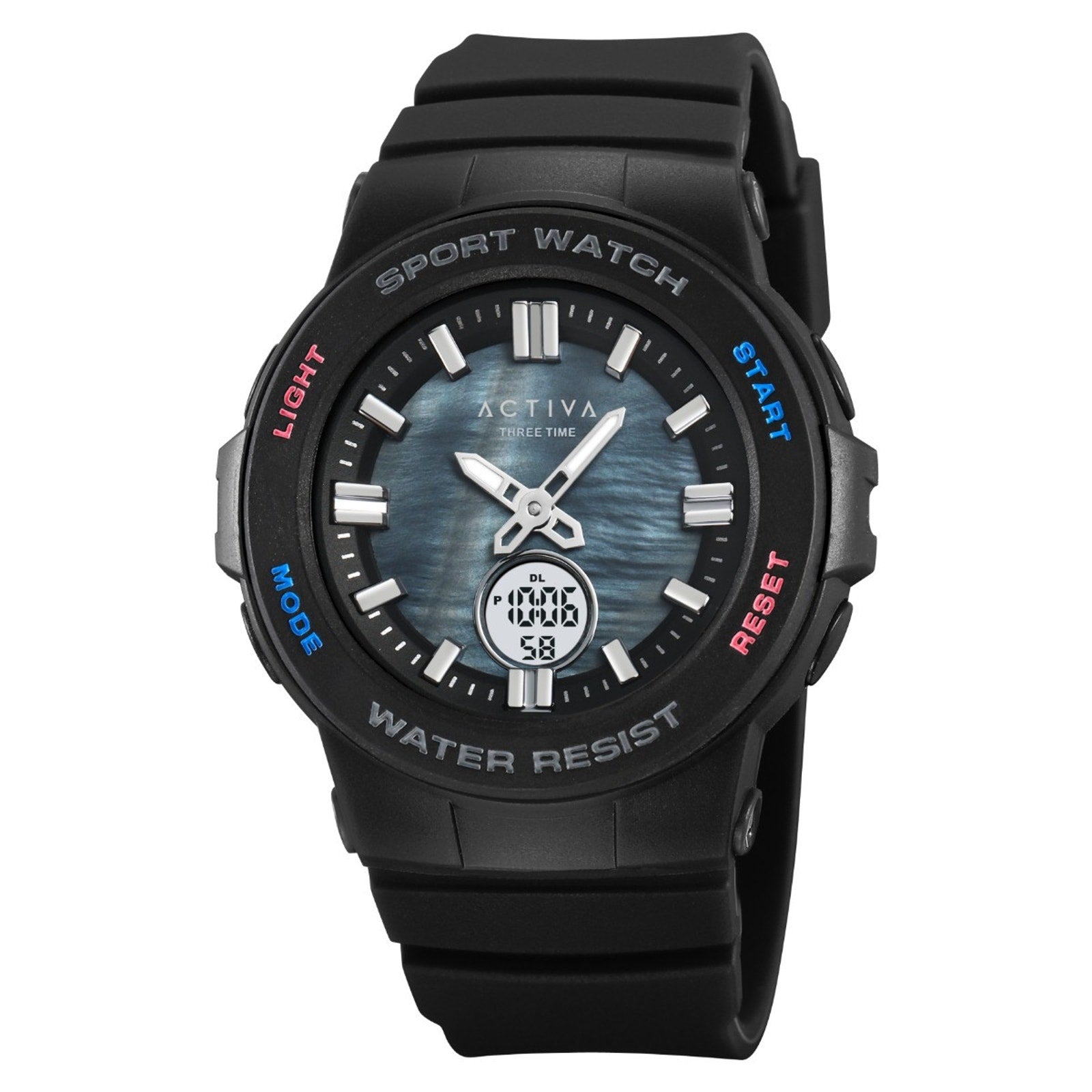 Invicta Activa Men’s Digital Watch Black TPU Case Dual Time LED Light 50M Water Invicta