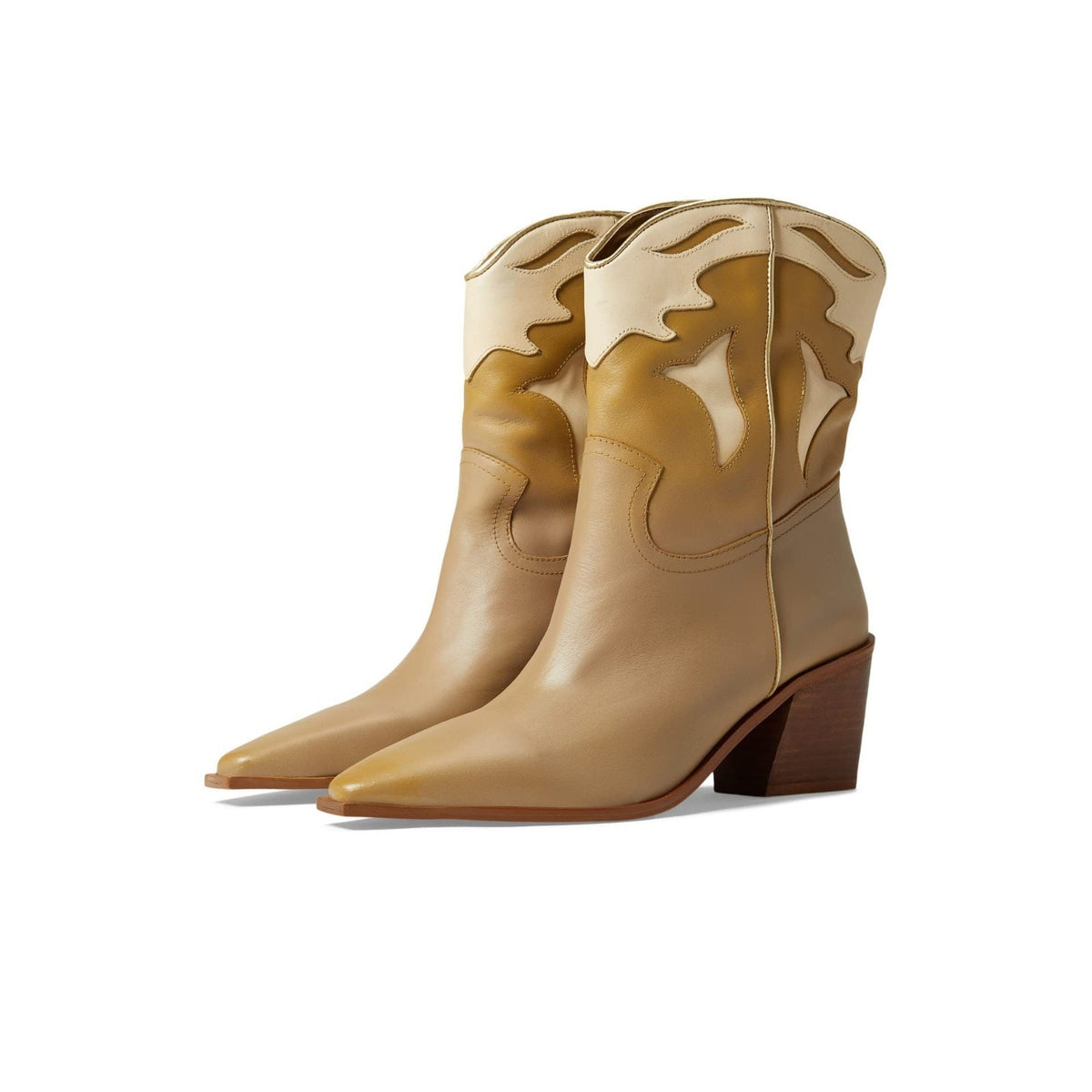 42 GOLD Women's Boots snipped toe Leather Bartlett Camel Block Heels 8.5 M