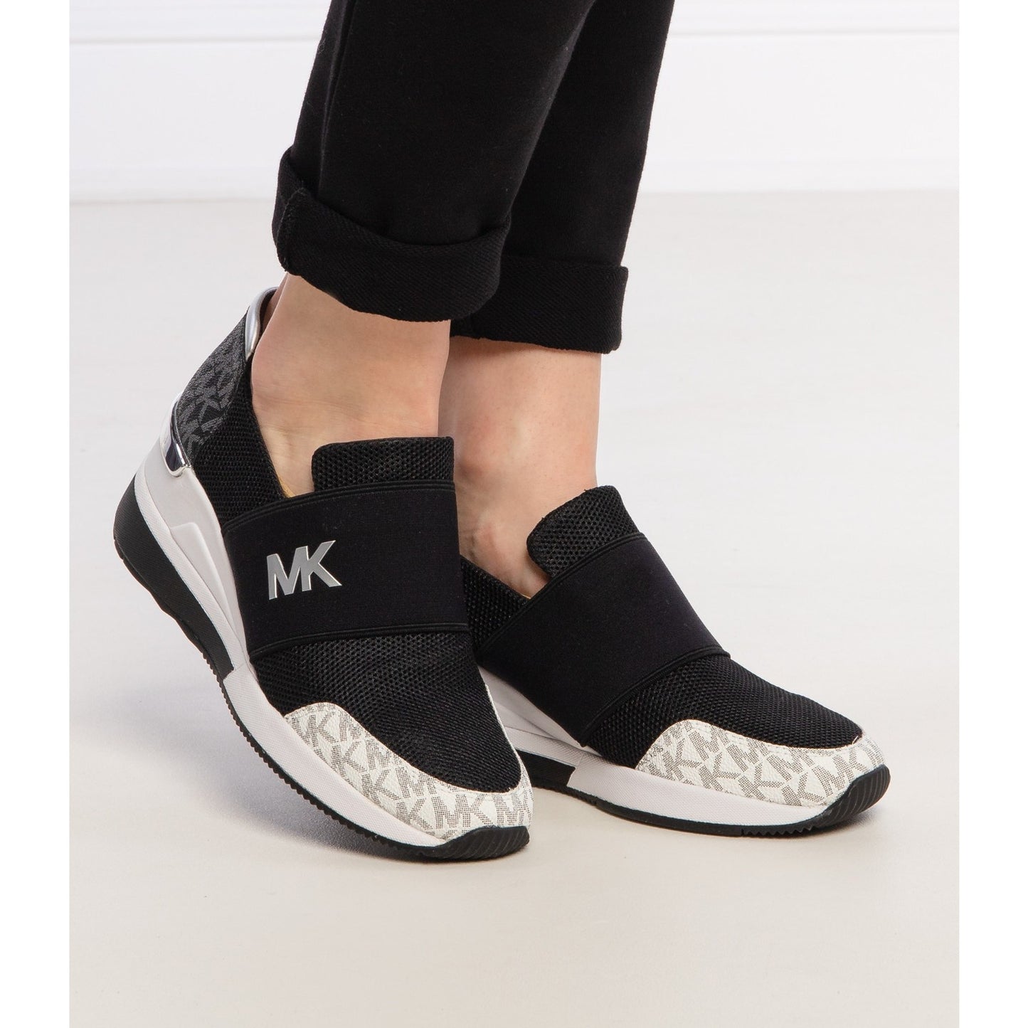 Michael KORS FELIX MESH Black White LOGO Trainer Sneakers Size 9 M