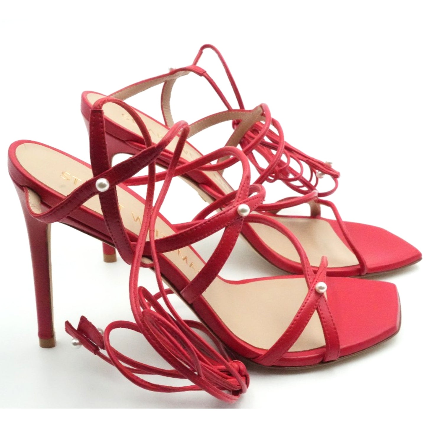 Stuart Weitzman Astrid Red Leather Ankle Wrap Sandal Pumps Size 8.5 B