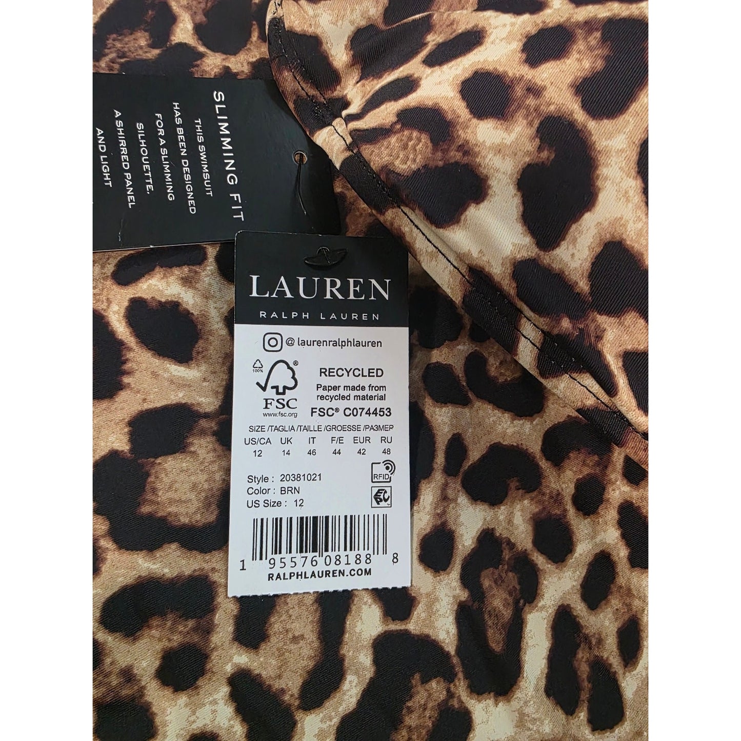 Ralph Lauren Womens Tummy Control Twist Tube Tankini Swimsuit Top Leopard , 12