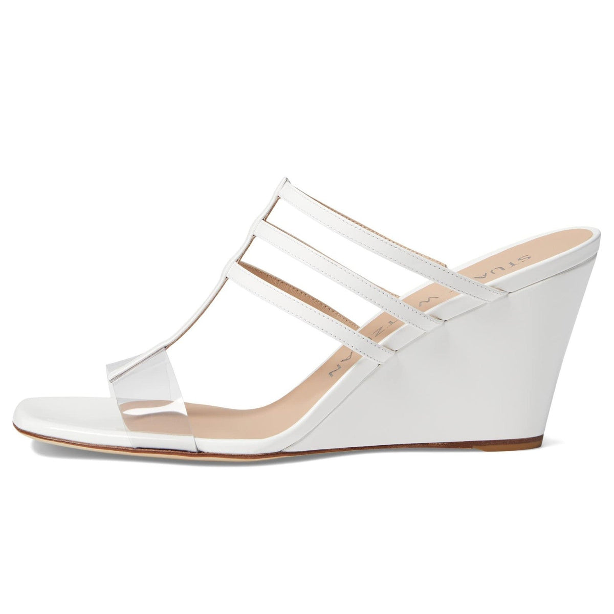 Stuart Weitzman Deco 85 Wedge White Clear Sandals Women's US 10.5 B