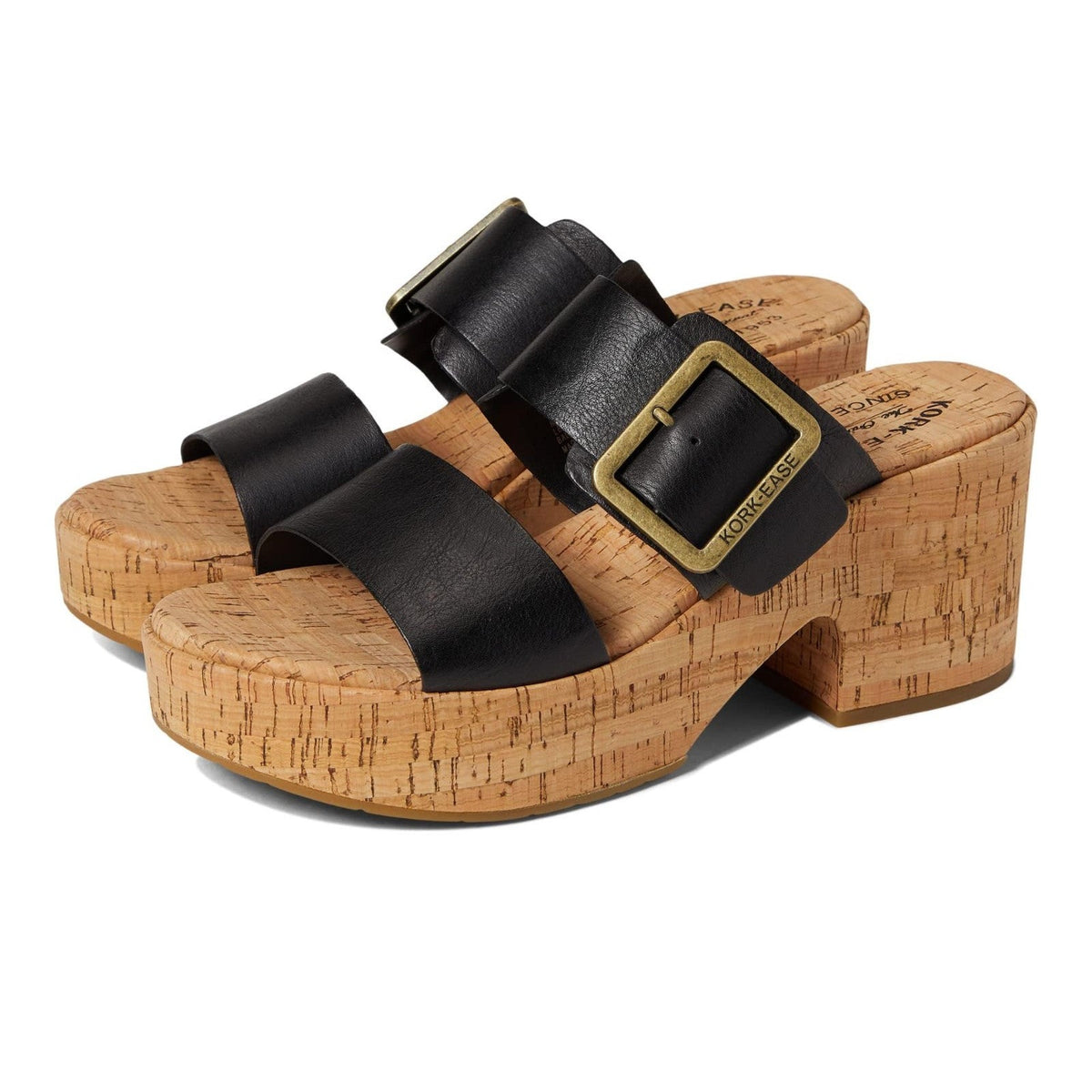 Kork Ease Taige Women Wedge Sandal Slip On Casual Black Leather Size 7 M