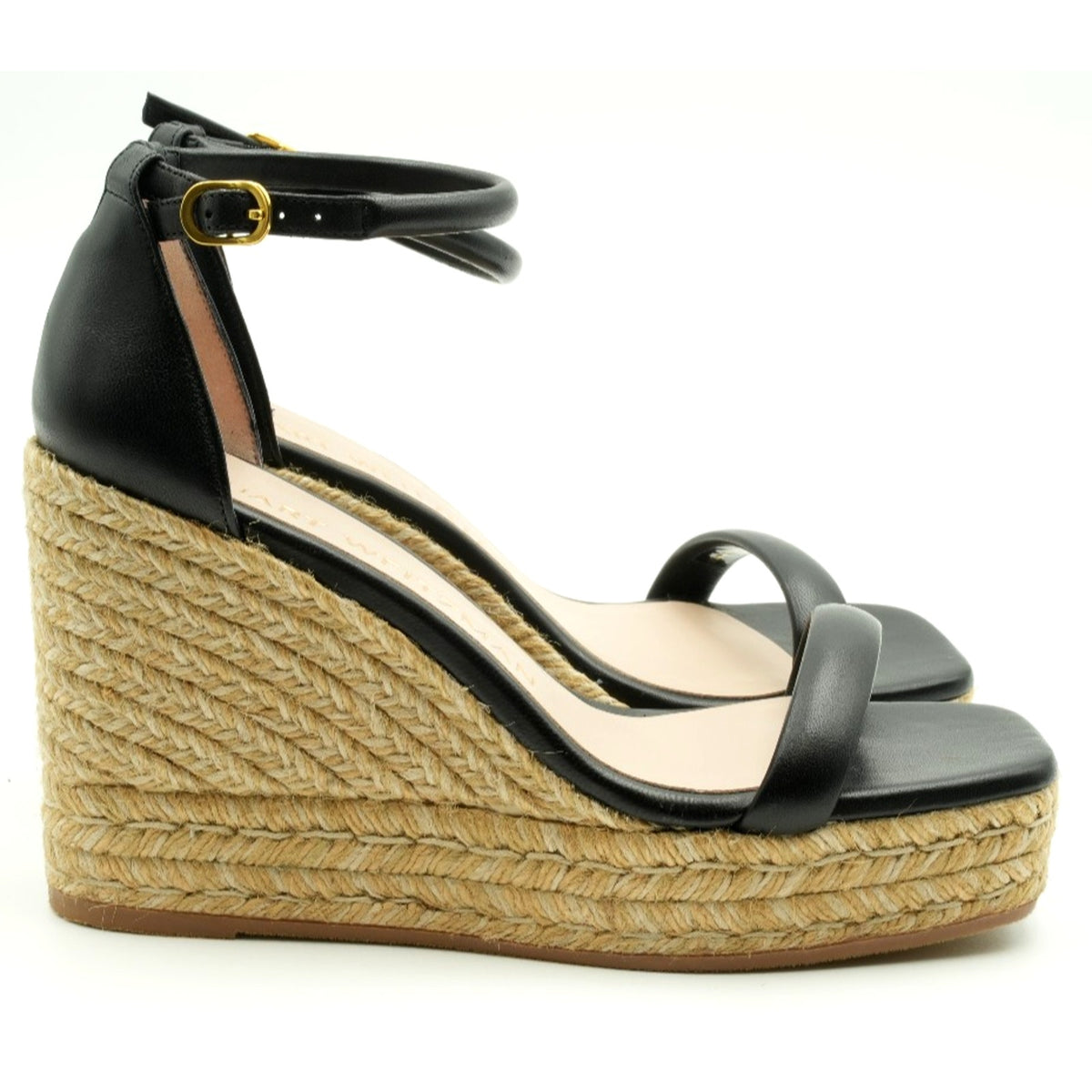 Stuart Weitzman Nudist Espadrille Women's Sandals Wedge Black leather 8 C Wide