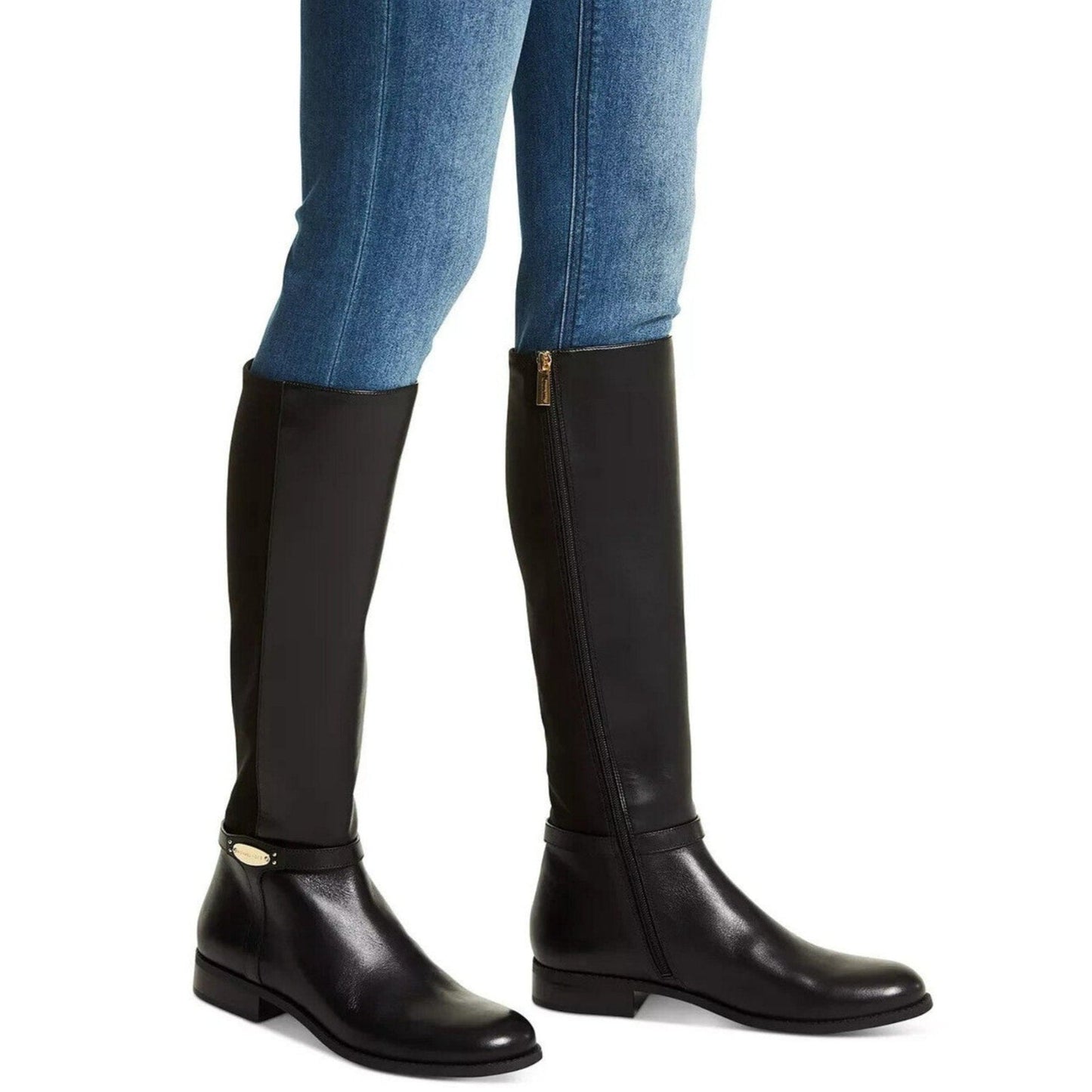 Michael Kors Women's Finley Leather and Logo Riding Boot Black Size 8.5 M Michael Kors