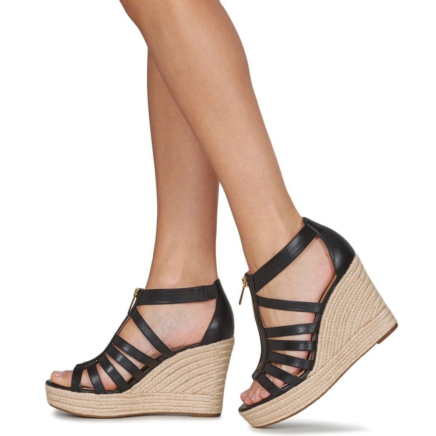 MICHAEL KORS Bradley Linen Blend Small Canvas Wedge Sandal Women Black Size 9 M Michael Kors
