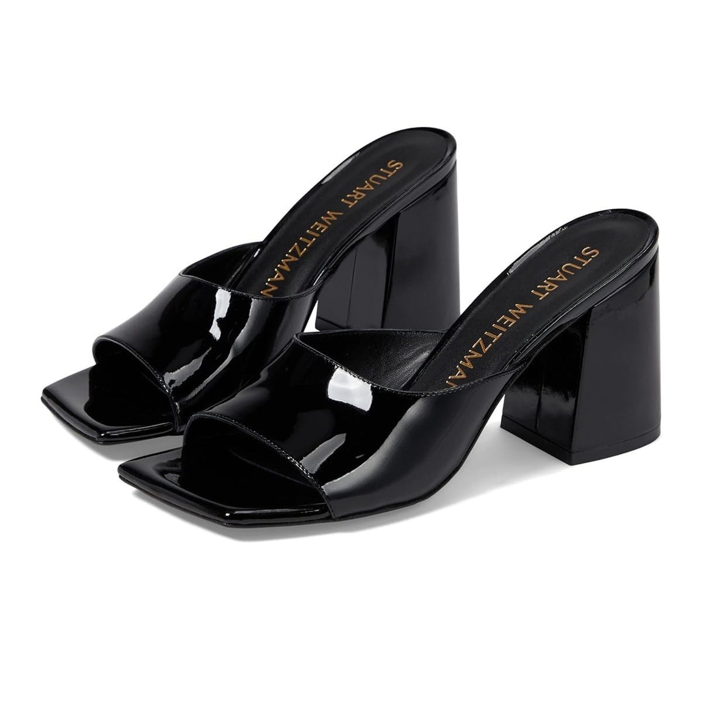 Stuart Weitzman Tia 85 Flare lock Slide Women’s Sandals Black Leather Size 9 B