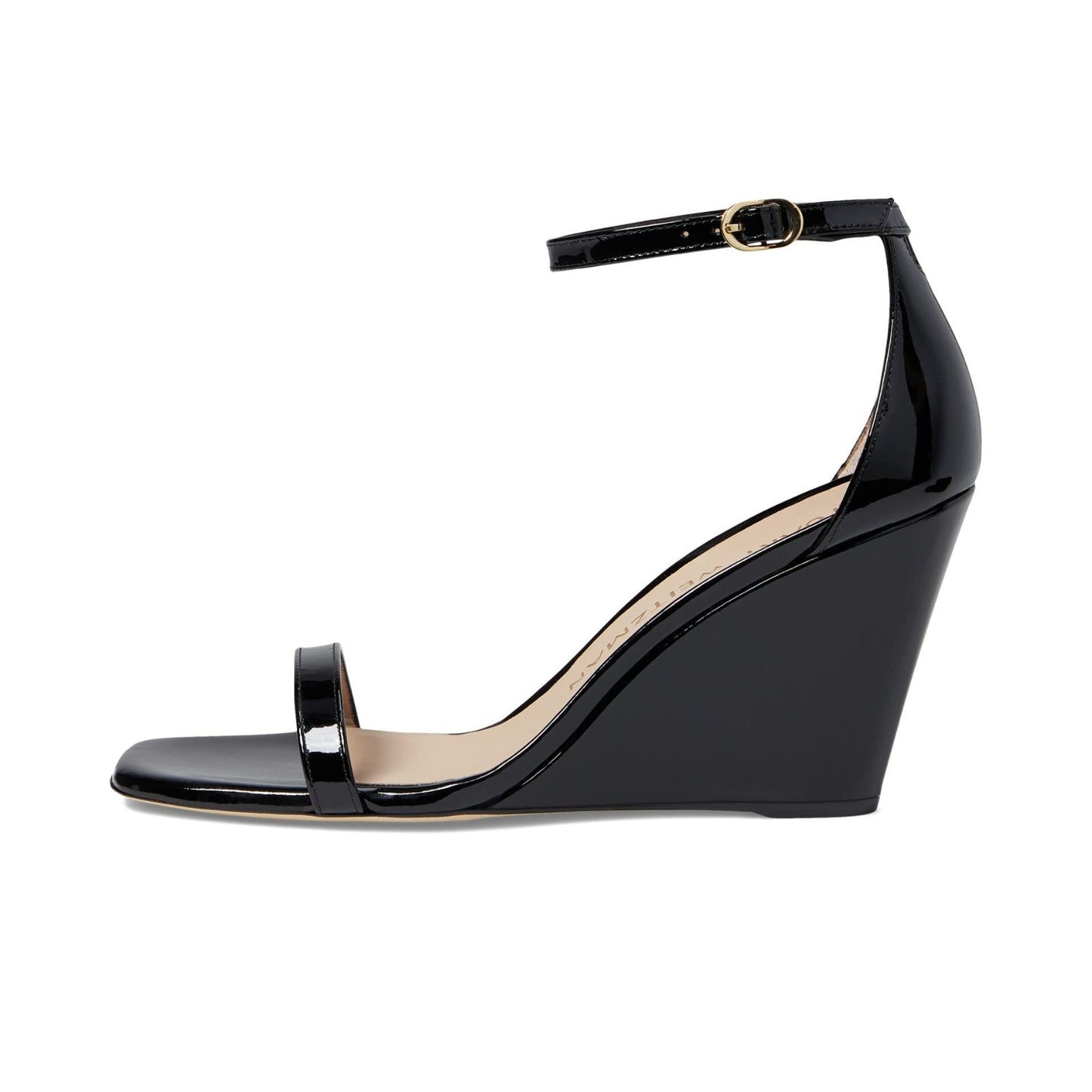 STUART WEITZMAN NUDISTCURVE 85 Wedge Black Leather Sandal 9 B